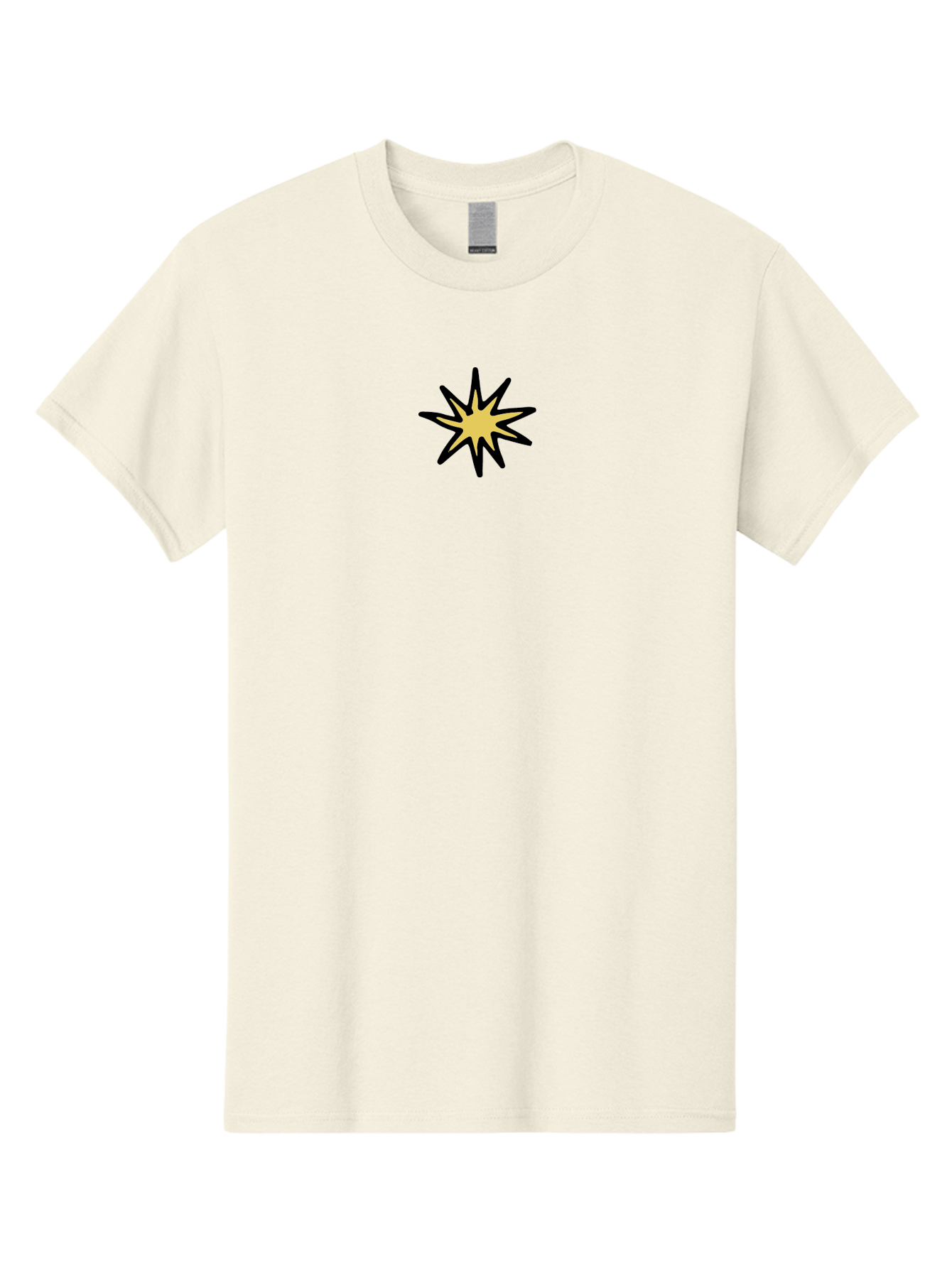 Yellow-Star Men'S Graphic Tee, 100% Cotton, Comfortable Casual Summer Wear, Machine Washable, Hand-Drawn Star, Black And Yellow, Cartoon Style, Comic Book, Illustration, Graphic Design, Bold Lines Aab187