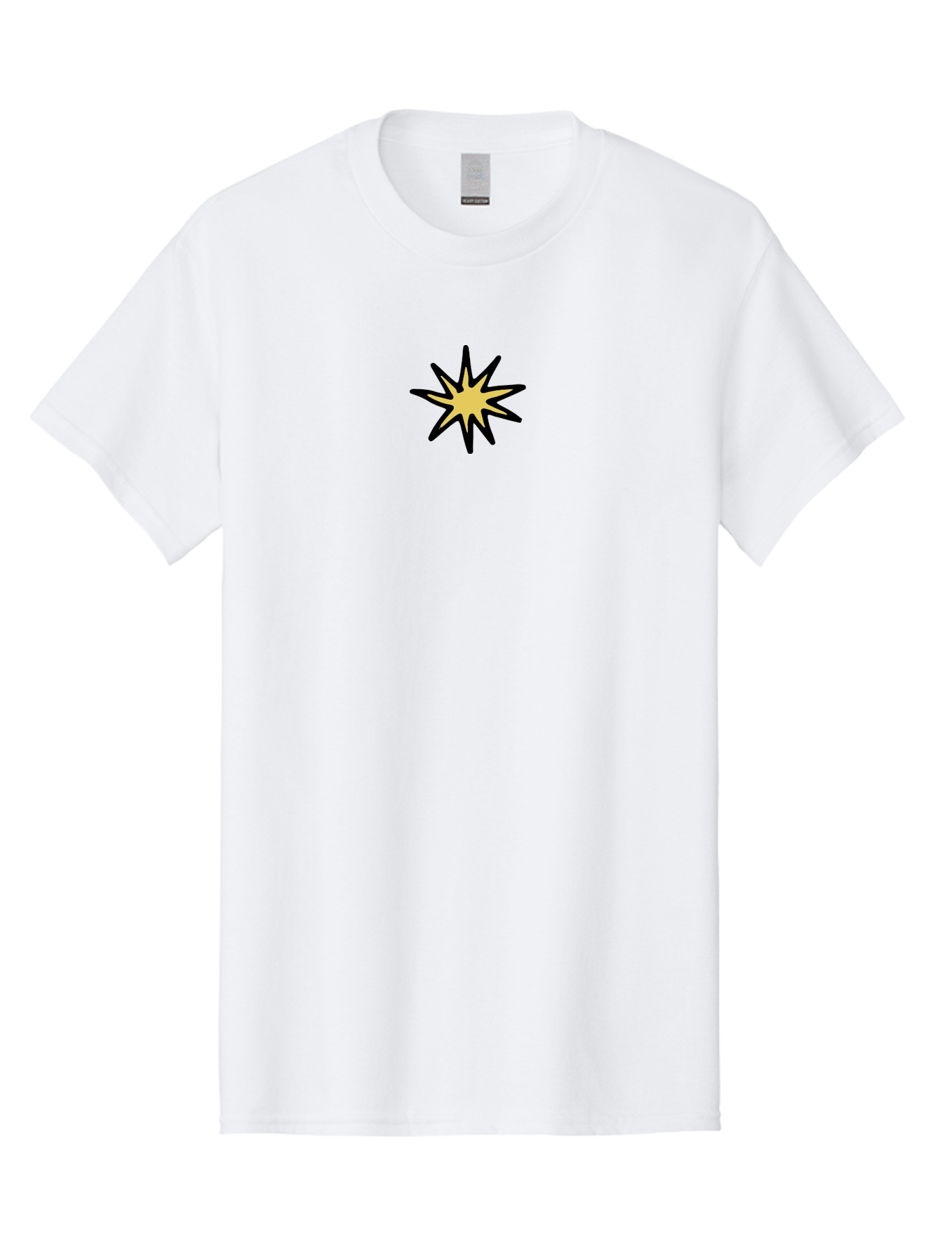 Yellow-Star Men'S Graphic Tee, 100% Cotton, Comfortable Casual Summer Wear, Machine Washable, Hand-Drawn Star, Black And Yellow, Cartoon Style, Comic Book, Illustration, Graphic Design, Bold Lines Aab187