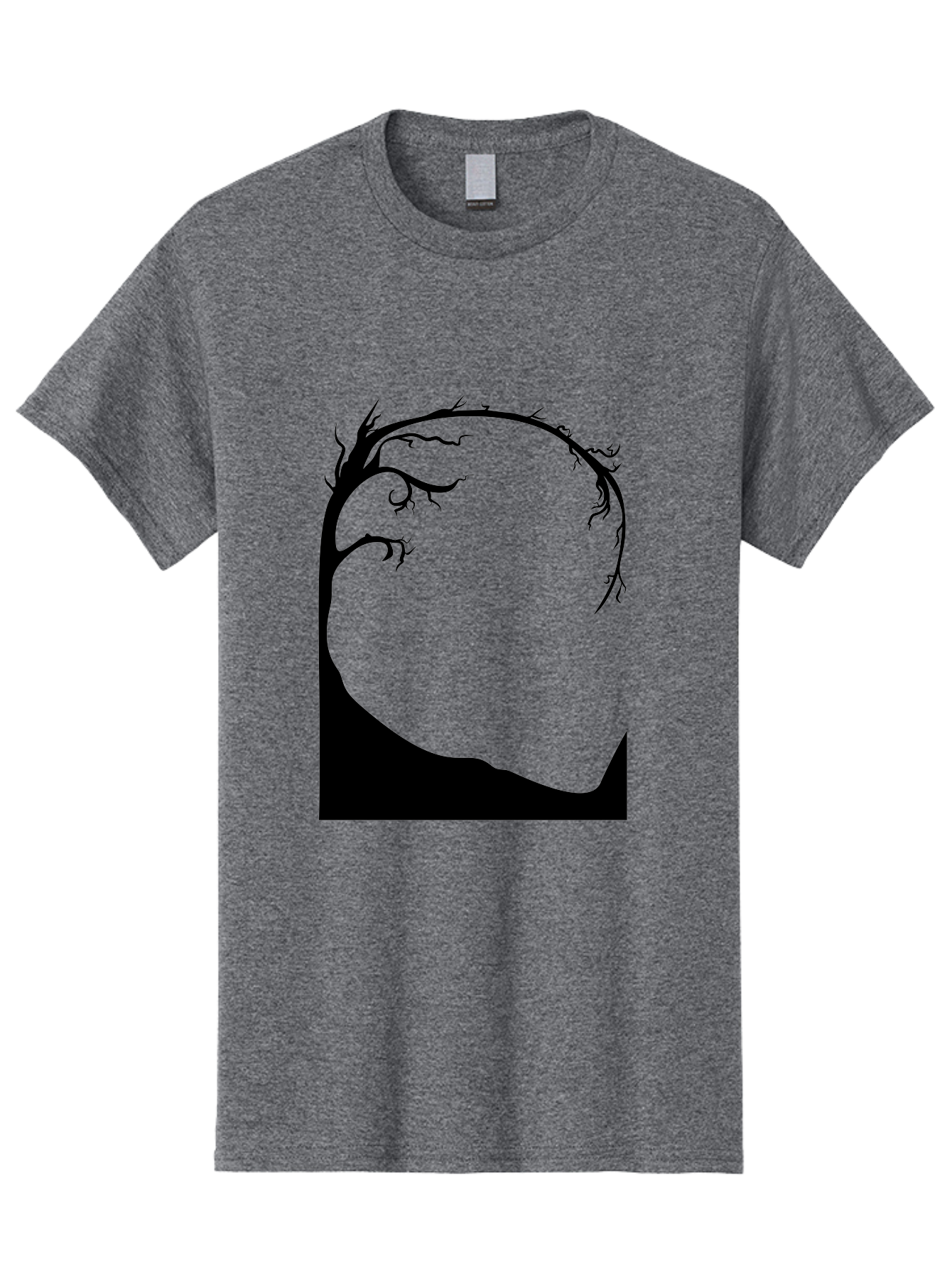 A-Tree-Silhouette Men'S Graphic Tee, 100% Cotton, Comfortable Casual Summer Wear, Machine Washable, Twisted Tree Branches, Bare Tree Silhouette, Abstract Tree Design, Minimalist Art, Black Tree On Green, Surreal Landscape, Eerie Atmosphere Aab190