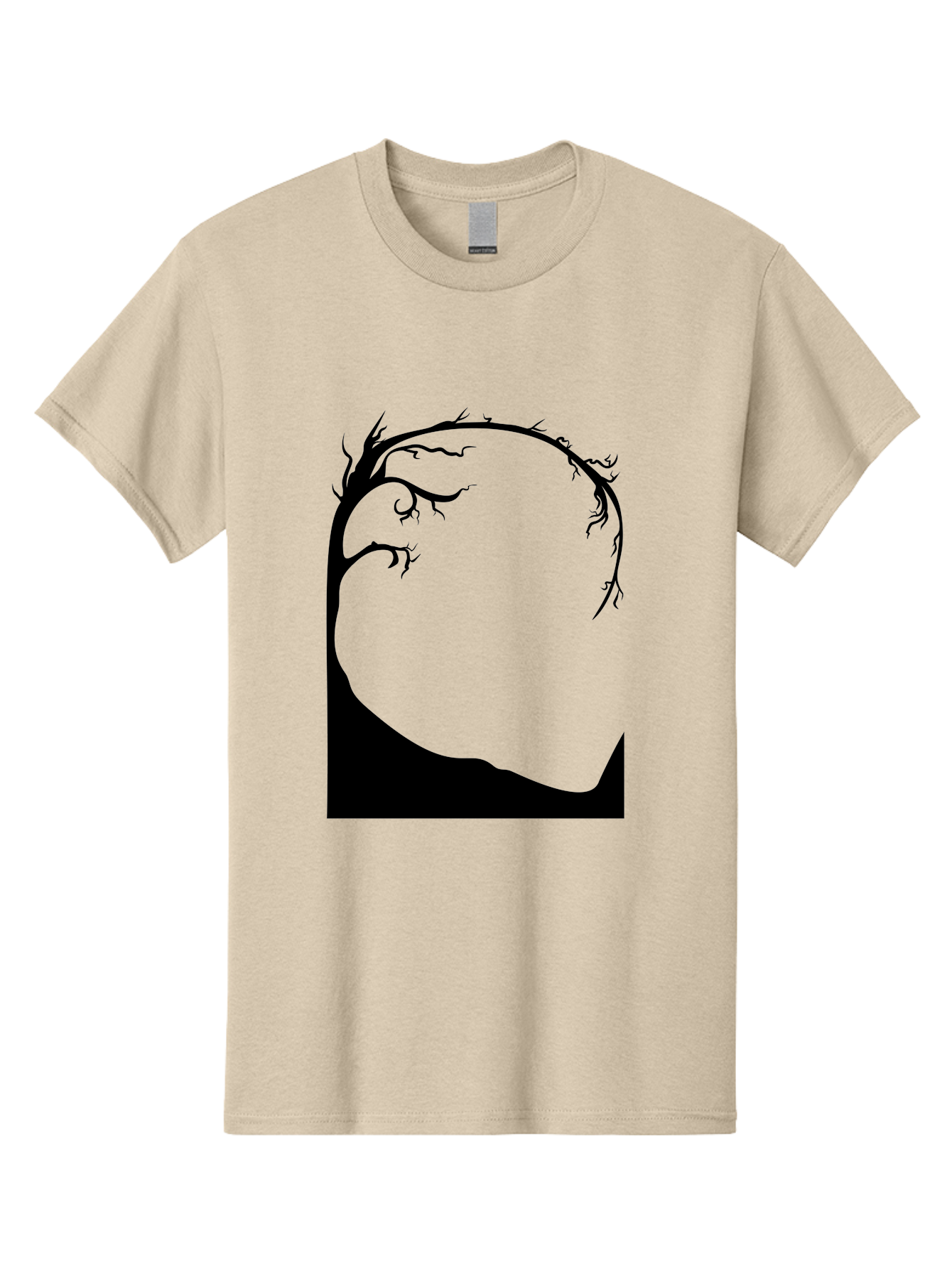 A-Tree-Silhouette Men'S Graphic Tee, 100% Cotton, Comfortable Casual Summer Wear, Machine Washable, Twisted Tree Branches, Bare Tree Silhouette, Abstract Tree Design, Minimalist Art, Black Tree On Green, Surreal Landscape, Eerie Atmosphere Aab190