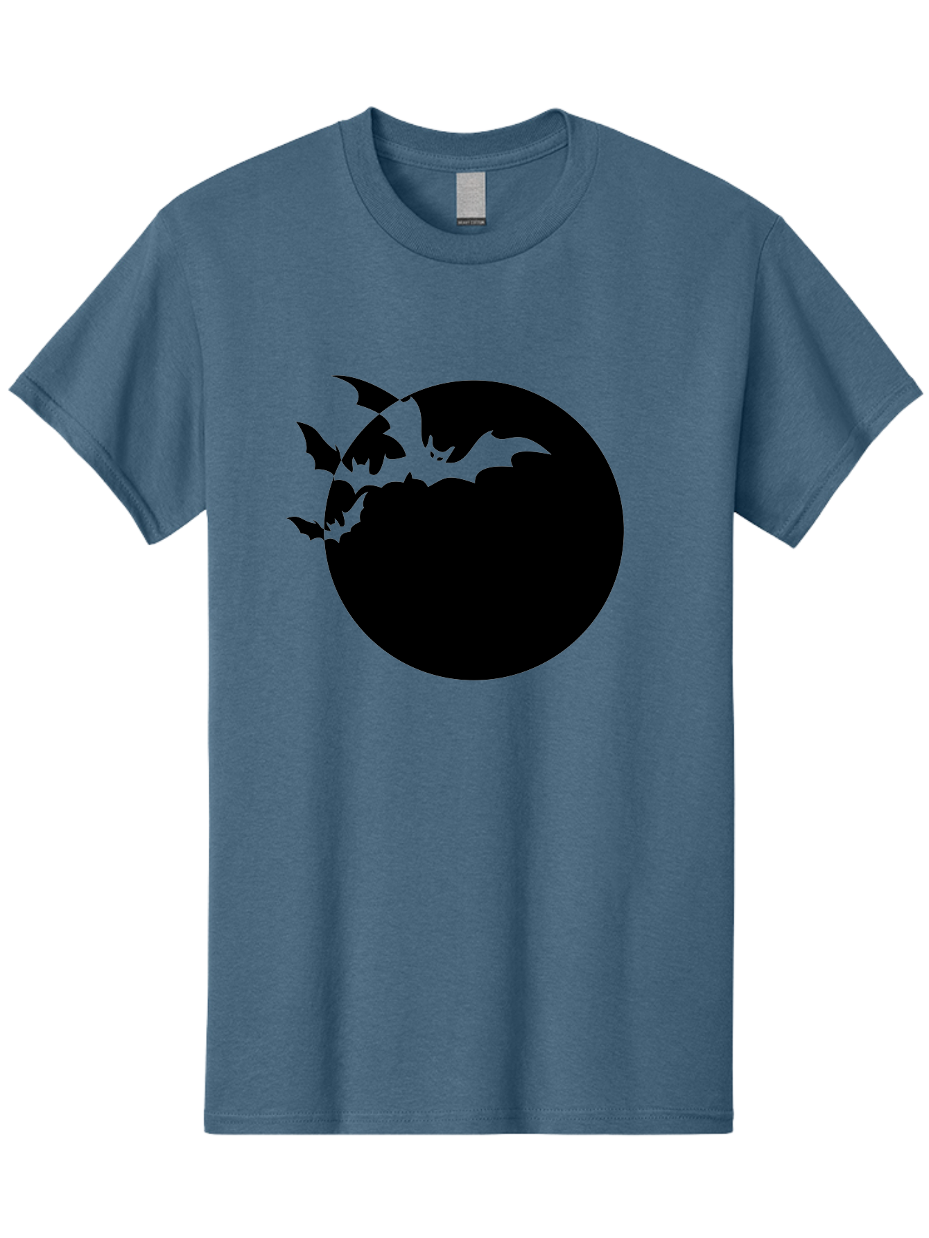 Bats-Flying-Around-Moon Men'S Graphic Tee, 100% Cotton, Comfortable Casual Summer Wear, Machine Washable, Black Bats, Flying Creatures, Dark Silhouettes, Spooky Atmosphere, Halloween Theme, Mystical Night, Winged Animals, Eerie Ambiance Aab195