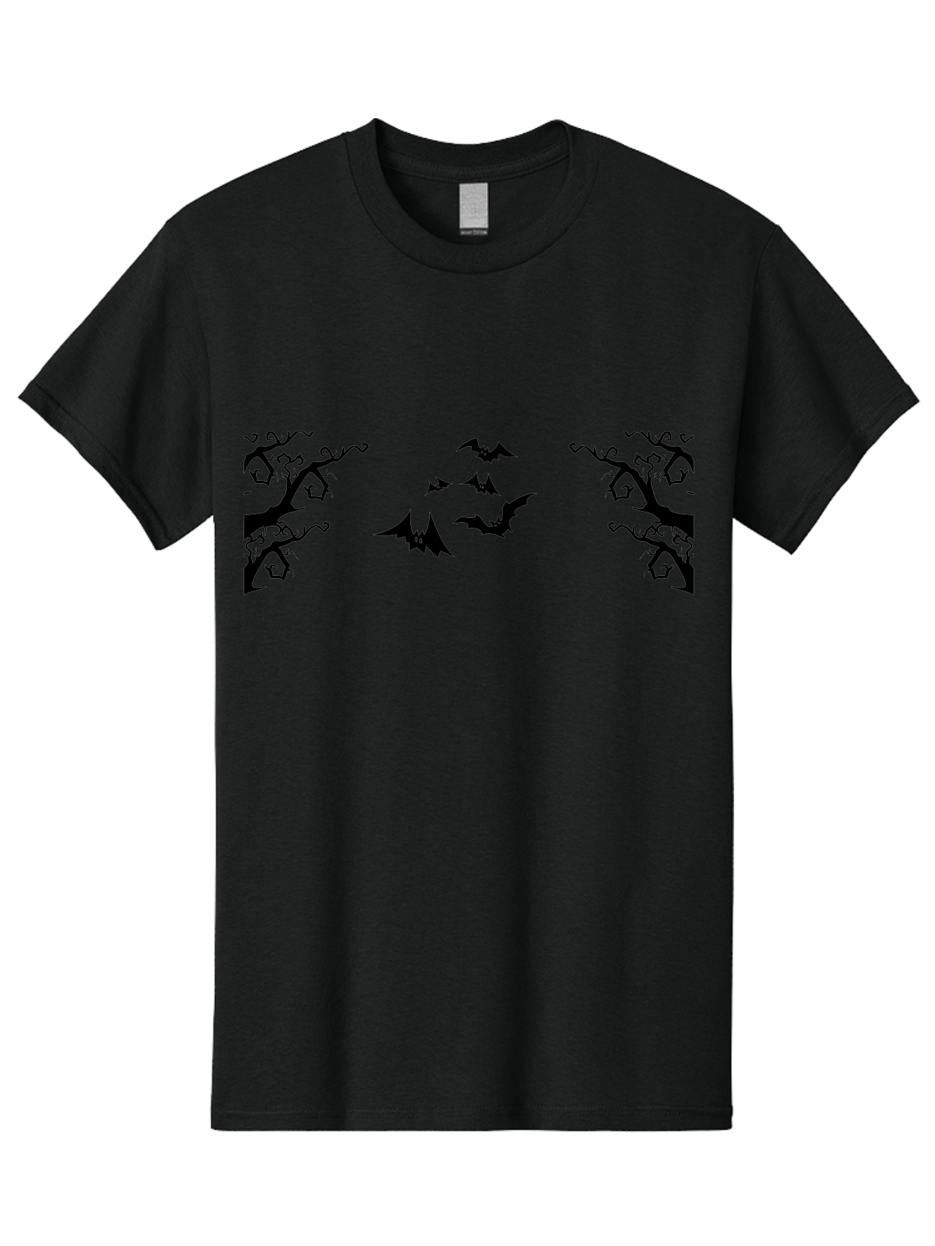Bats-Flying-Between-Trees Men'S Graphic Tee, 100% Cotton, Comfortable Casual Summer Wear, Machine Washable, Halloween Bats, Flying Bats, Spooky Trees, Twisted Branches, Gothic Atmosphere, Dark Silhouettes, Haunted Woods, Flying Creatures Aab196