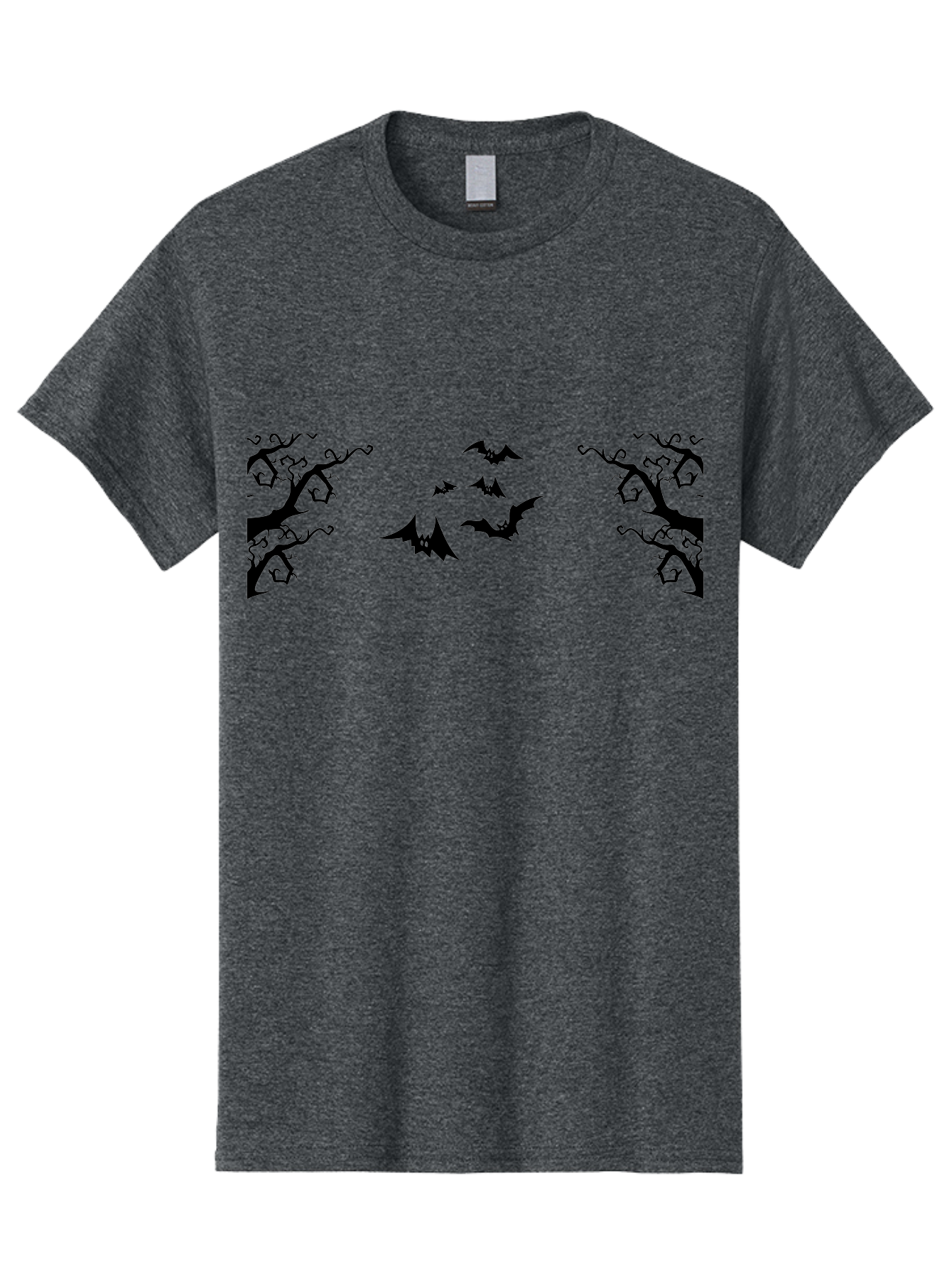 Bats-Flying-Between-Trees Men'S Graphic Tee, 100% Cotton, Comfortable Casual Summer Wear, Machine Washable, Halloween Bats, Flying Bats, Spooky Trees, Twisted Branches, Gothic Atmosphere, Dark Silhouettes, Haunted Woods, Flying Creatures Aab196