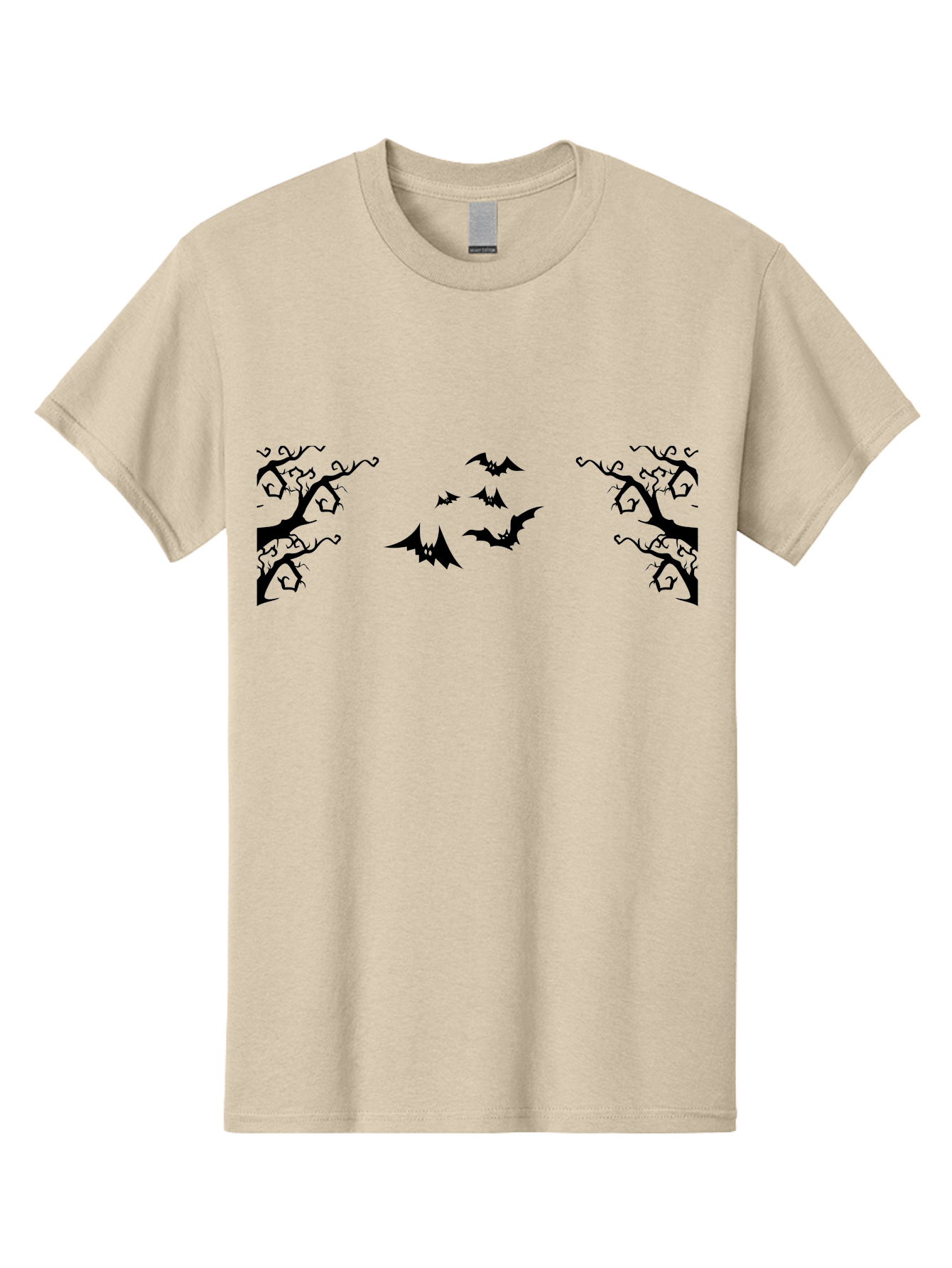 Bats-Flying-Between-Trees Men'S Graphic Tee, 100% Cotton, Comfortable Casual Summer Wear, Machine Washable, Halloween Bats, Flying Bats, Spooky Trees, Twisted Branches, Gothic Atmosphere, Dark Silhouettes, Haunted Woods, Flying Creatures Aab196