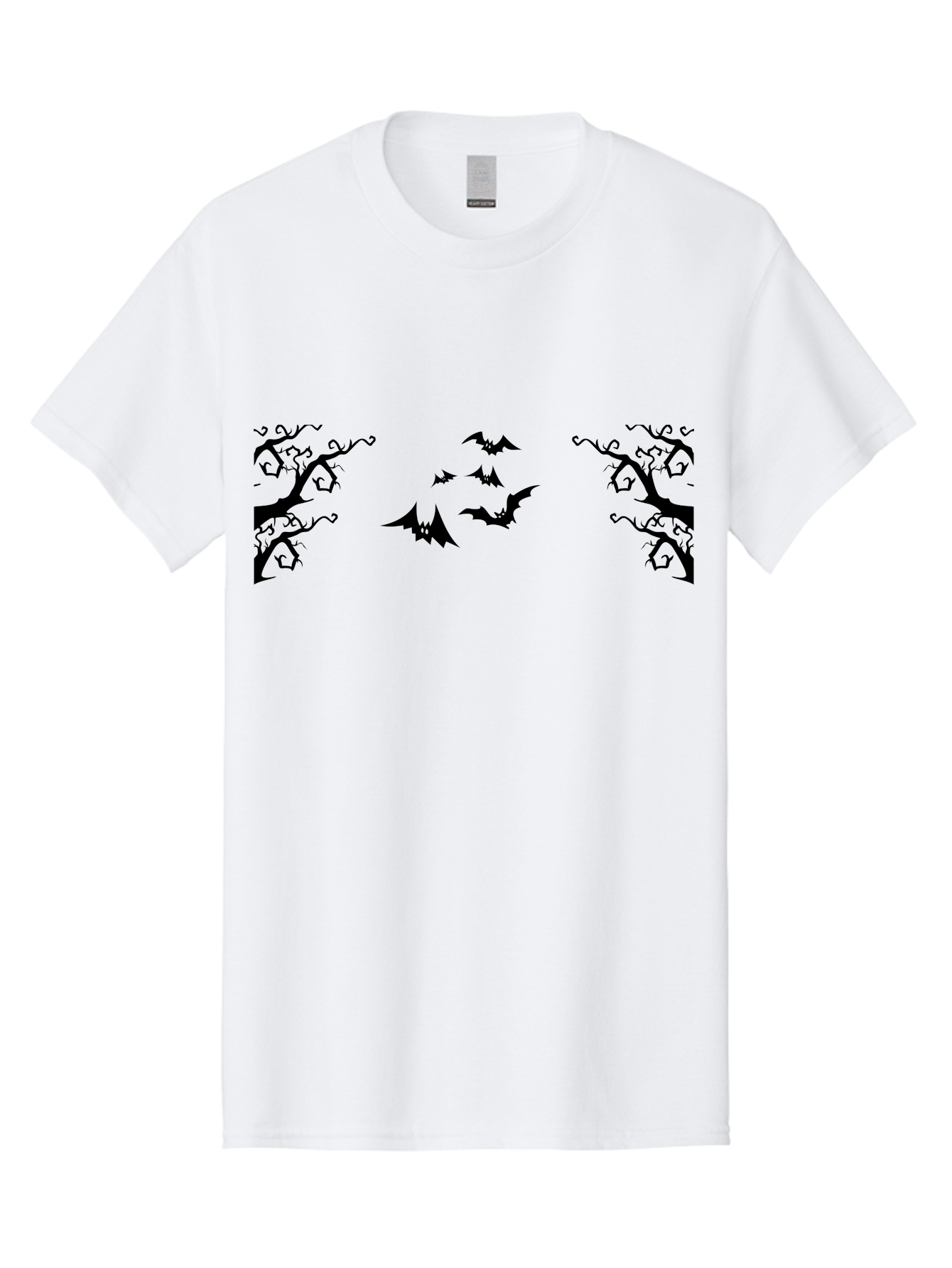 Bats-Flying-Between-Trees Men'S Graphic Tee, 100% Cotton, Comfortable Casual Summer Wear, Machine Washable, Halloween Bats, Flying Bats, Spooky Trees, Twisted Branches, Gothic Atmosphere, Dark Silhouettes, Haunted Woods, Flying Creatures Aab196