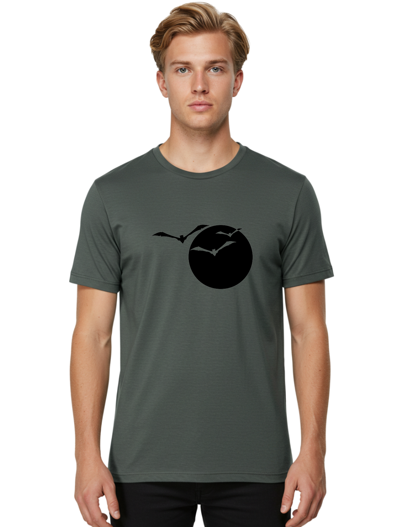 Bats-Flying Men'S Graphic Tee, 100% Cotton, Comfortable Casual Summer Wear, Machine Washable, Bats Flying Around The Moon, Spooky Atmosphere, Halloween Theme, Nighttime Scene, Mysterious Ambiance, Bats In Flight, Lunar Background, Aab197
