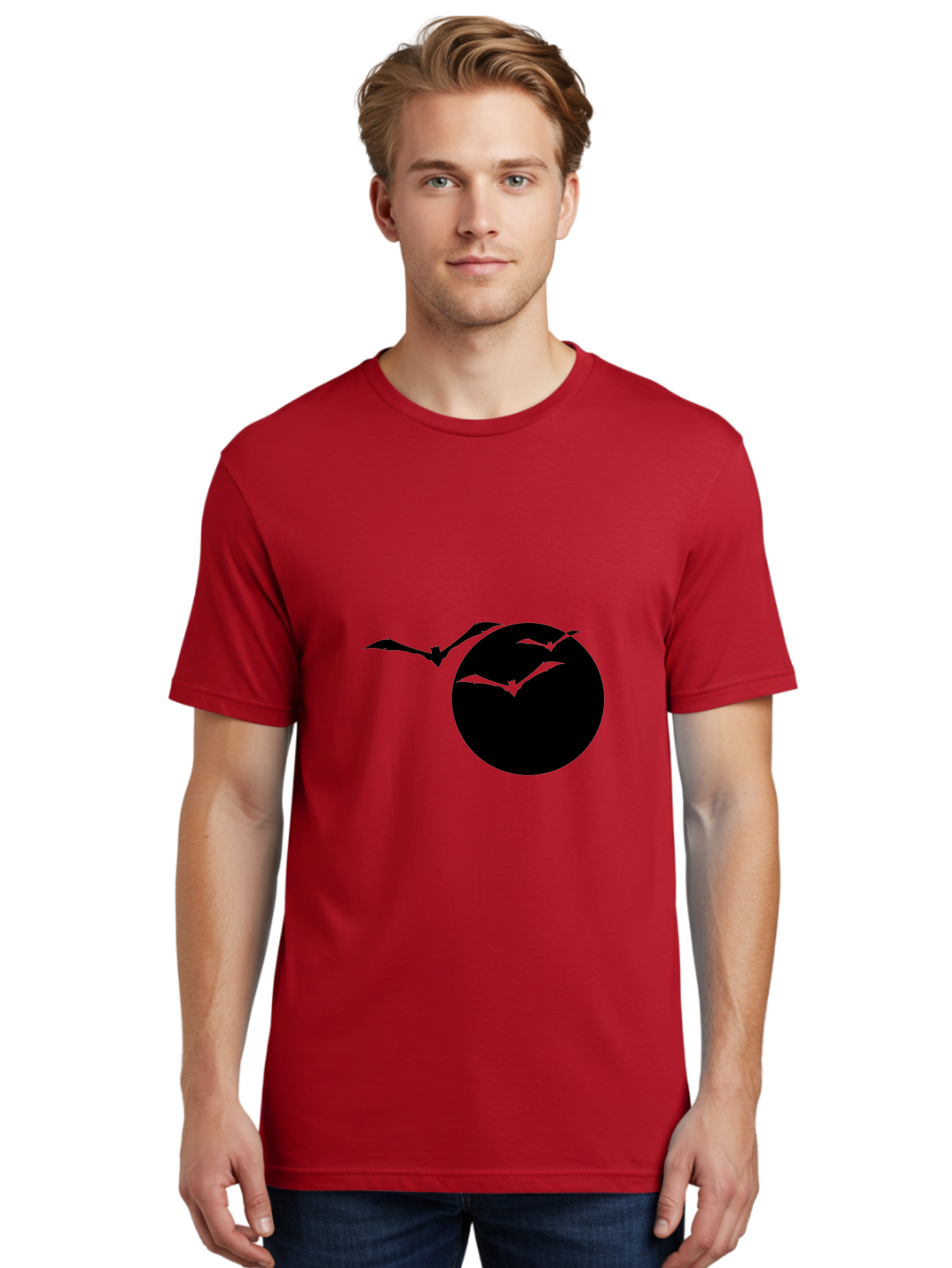 Bats-Flying Men'S Graphic Tee, 100% Cotton, Comfortable Casual Summer Wear, Machine Washable, Bats Flying Around The Moon, Spooky Atmosphere, Halloween Theme, Nighttime Scene, Mysterious Ambiance, Bats In Flight, Lunar Background, Aab197