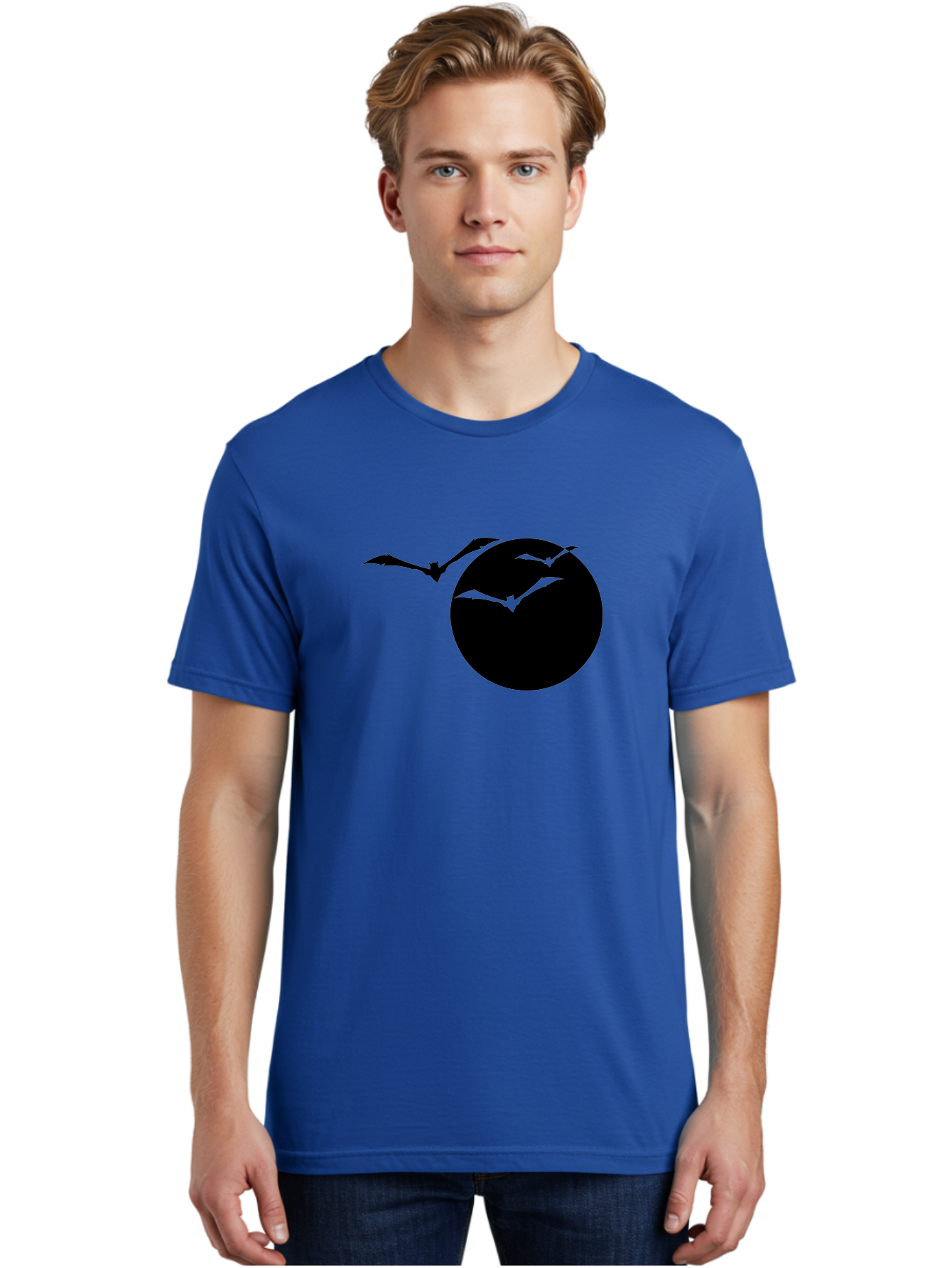 Bats-Flying Men'S Graphic Tee, 100% Cotton, Comfortable Casual Summer Wear, Machine Washable, Bats Flying Around The Moon, Spooky Atmosphere, Halloween Theme, Nighttime Scene, Mysterious Ambiance, Bats In Flight, Lunar Background, Aab197