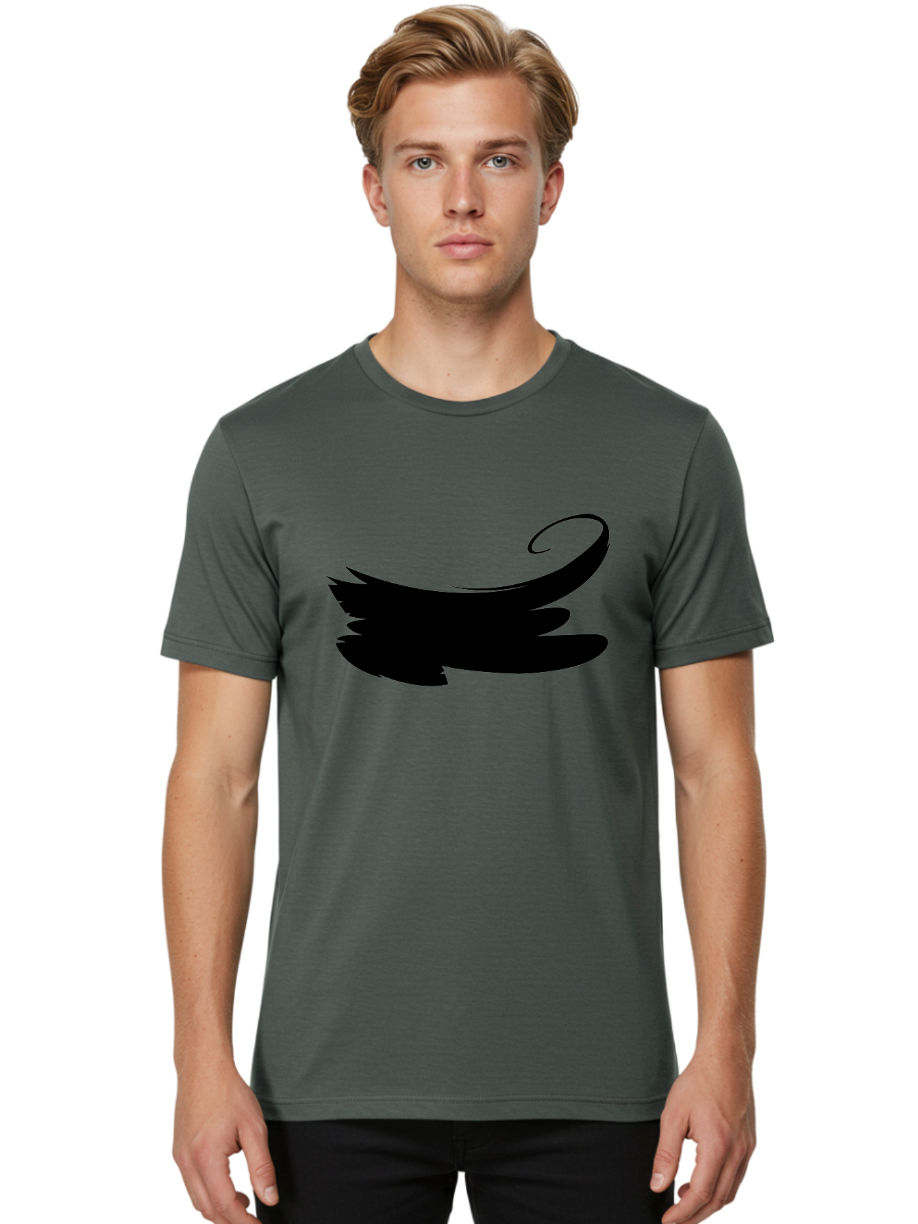 Bird-Silhouette Men'S Graphic Tee, 100% Cotton, Comfortable Casual Summer Wear, Machine Washable, Stylized Wing, Abstract Design, Minimalist Art, Black Silhouette, Freedom Symbol, Elegance, Simple Graphics, Symbolic Representation Aab200