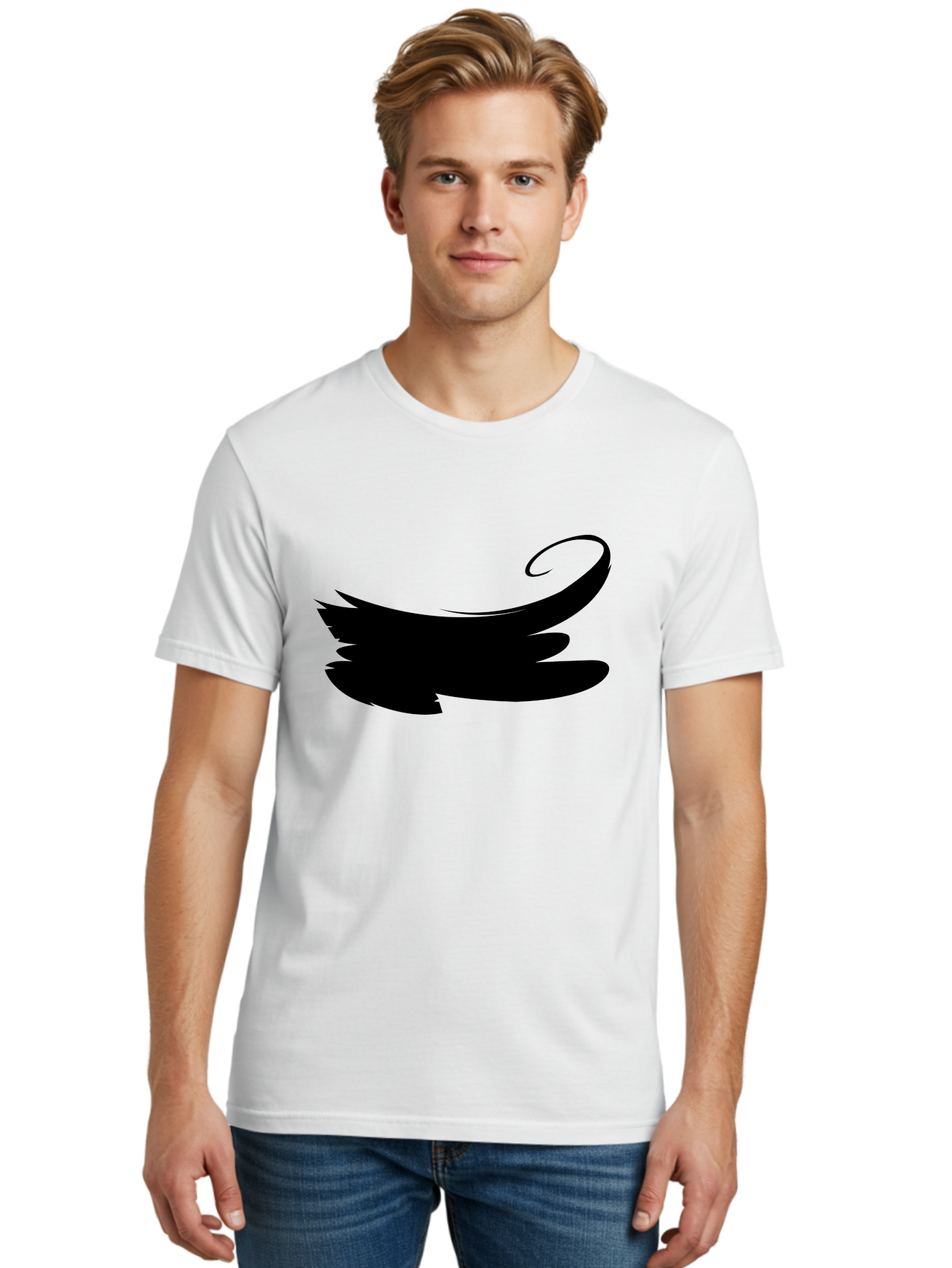 Bird-Silhouette Men'S Graphic Tee, 100% Cotton, Comfortable Casual Summer Wear, Machine Washable, Stylized Wing, Abstract Design, Minimalist Art, Black Silhouette, Freedom Symbol, Elegance, Simple Graphics, Symbolic Representation Aab200