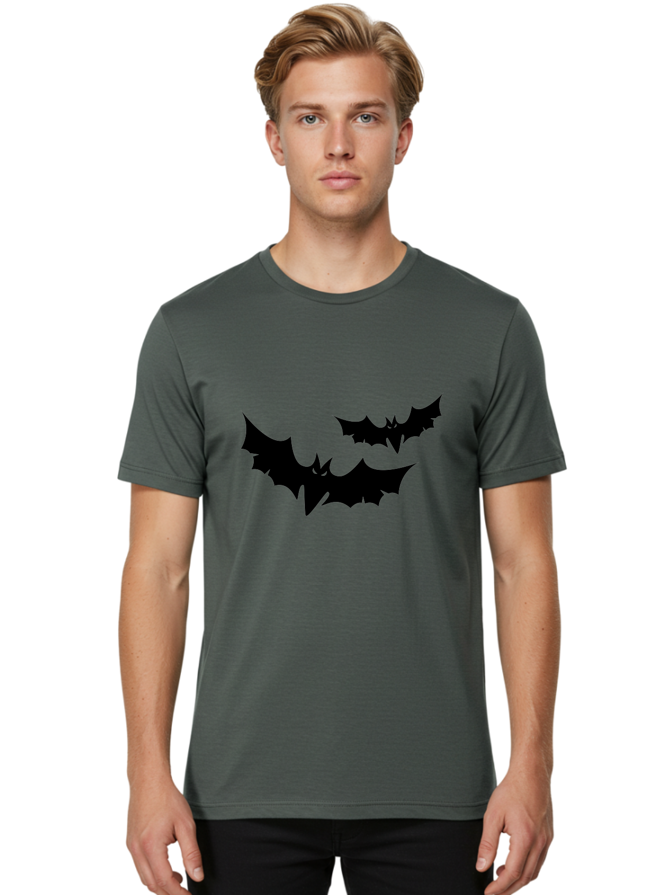 Black-Bats Men'S Graphic Tee, 100% Cotton, Comfortable Casual Summer Wear, Machine Washable, Halloween Bats, Black Bats, Bat Silhouettes, Spooky Decor, Halloween Decorations, Flying Bats, Halloween Theme Aab201