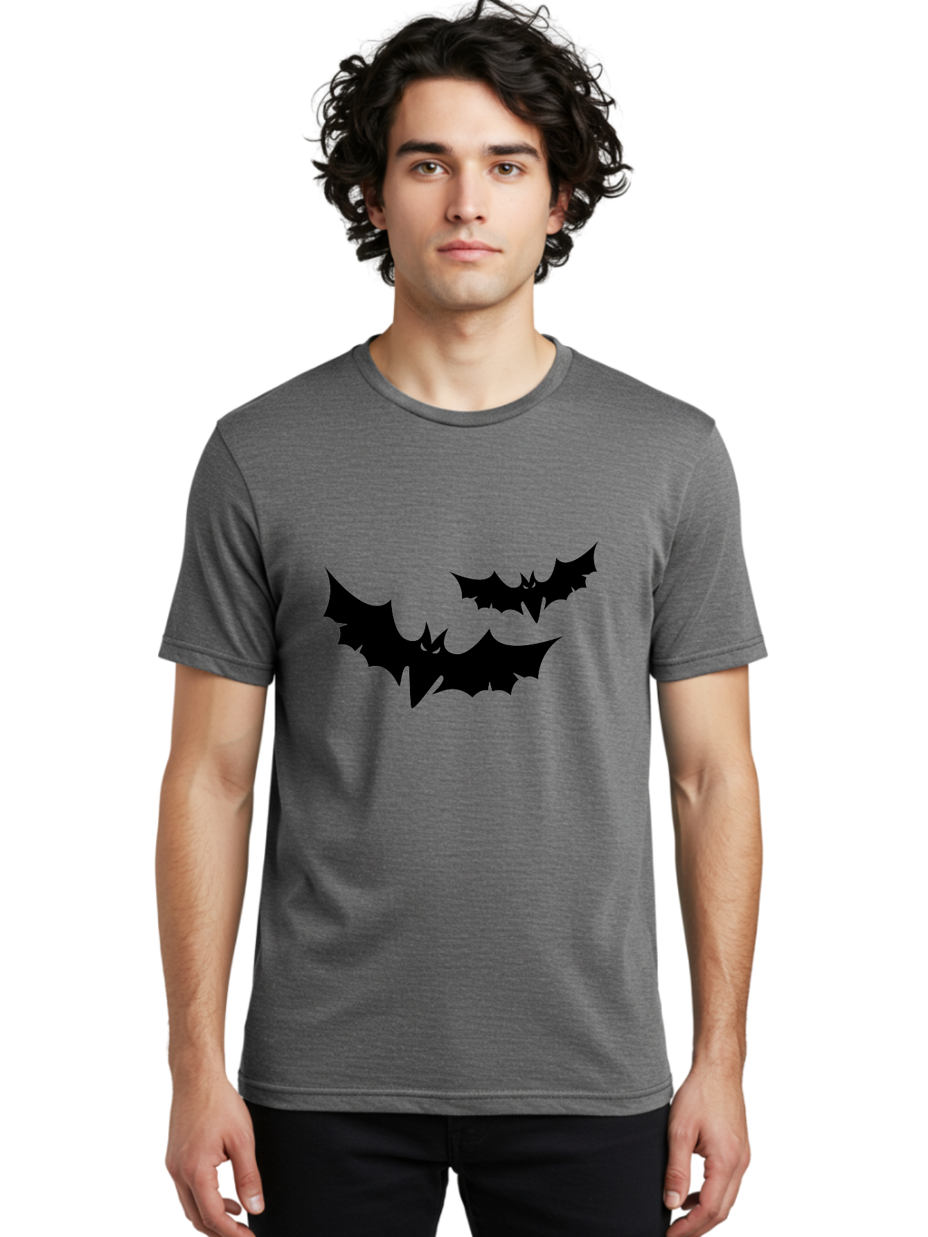 Black-Bats Men'S Graphic Tee, 100% Cotton, Comfortable Casual Summer Wear, Machine Washable, Halloween Bats, Black Bats, Bat Silhouettes, Spooky Decor, Halloween Decorations, Flying Bats, Halloween Theme Aab201