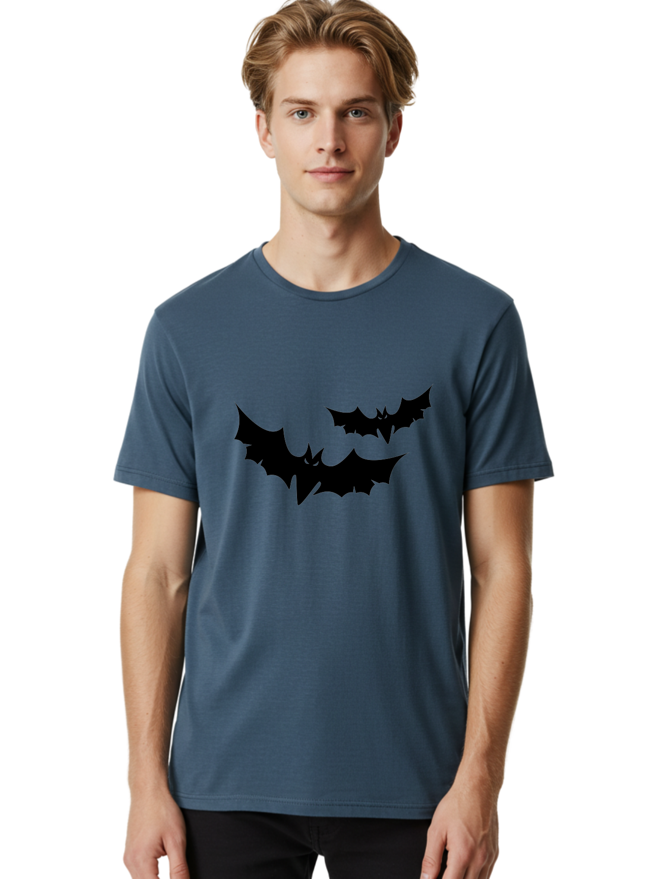 Black-Bats Men'S Graphic Tee, 100% Cotton, Comfortable Casual Summer Wear, Machine Washable, Halloween Bats, Black Bats, Bat Silhouettes, Spooky Decor, Halloween Decorations, Flying Bats, Halloween Theme Aab201