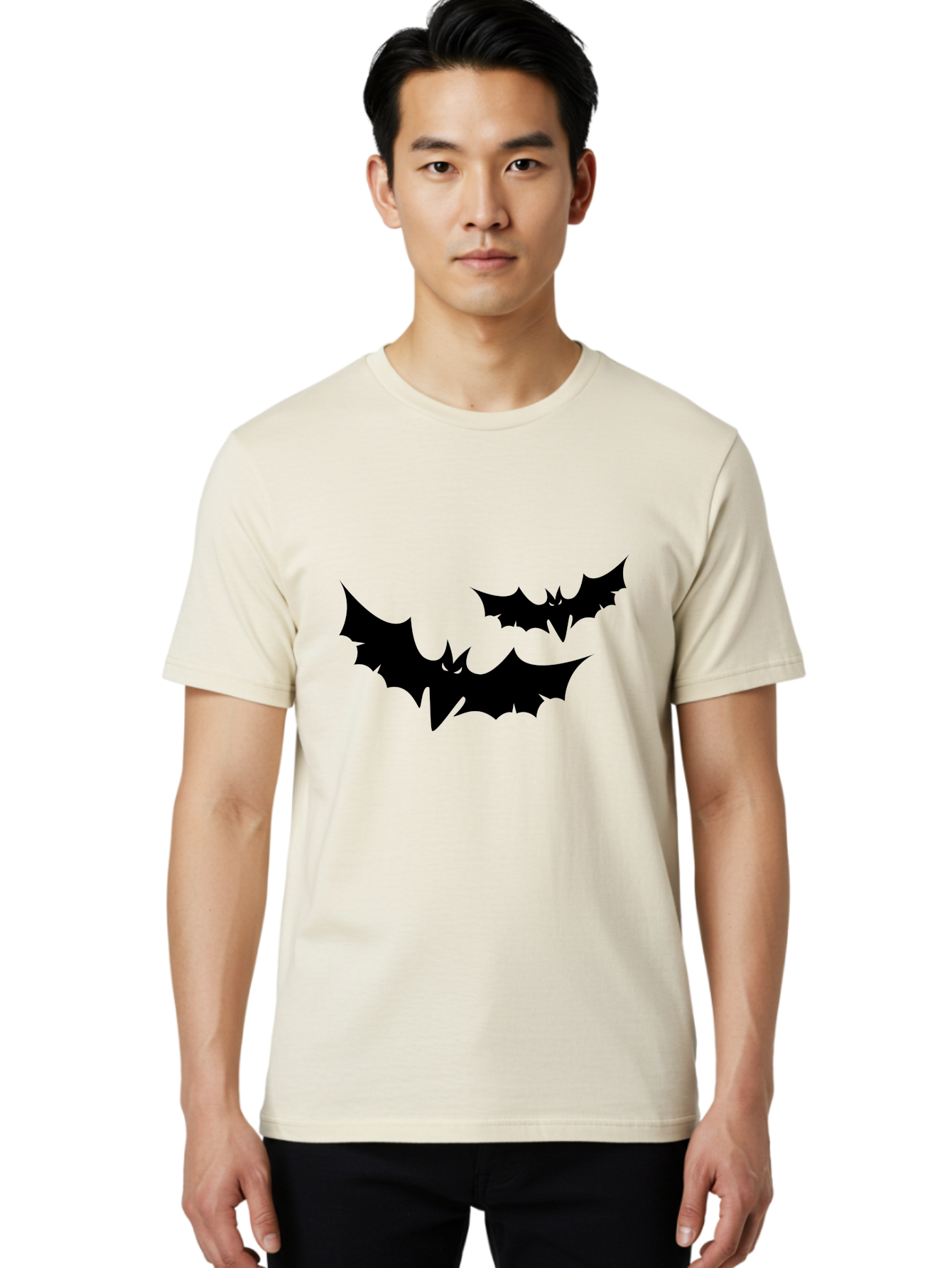 Black-Bats Men'S Graphic Tee, 100% Cotton, Comfortable Casual Summer Wear, Machine Washable, Halloween Bats, Black Bats, Bat Silhouettes, Spooky Decor, Halloween Decorations, Flying Bats, Halloween Theme Aab201