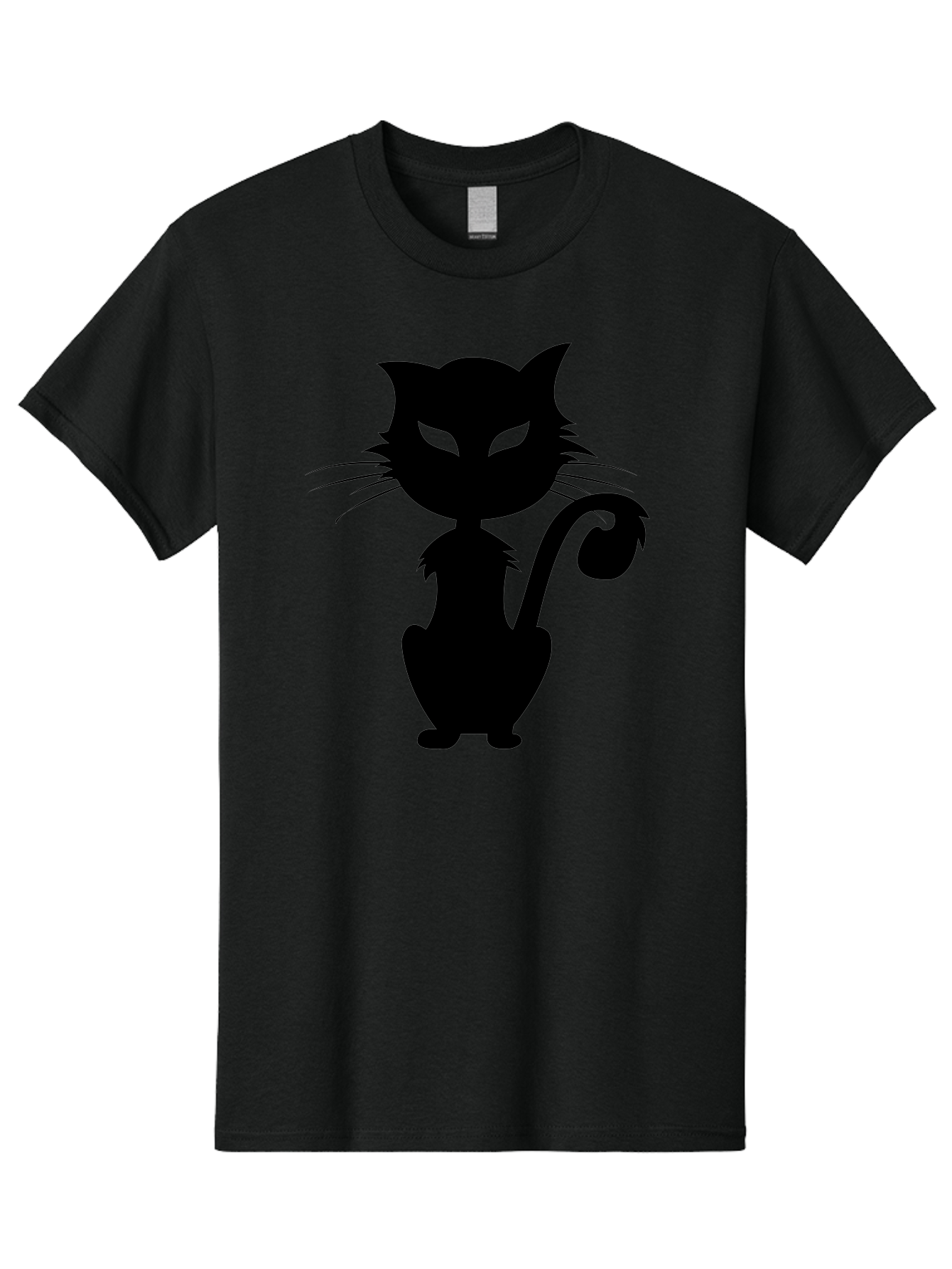 Black-Cat-Silhouette-2 Men'S Graphic Tee, 100% Cotton, Comfortable Casual Summer Wear, Machine Washable, Black Cat, Cat Silhouette, Feline Figure, Glowing Green Eyes, Mystical Cat, Cat Graphic, Spooky Cat, Mysterious Animal, Halloween Icon Aab203