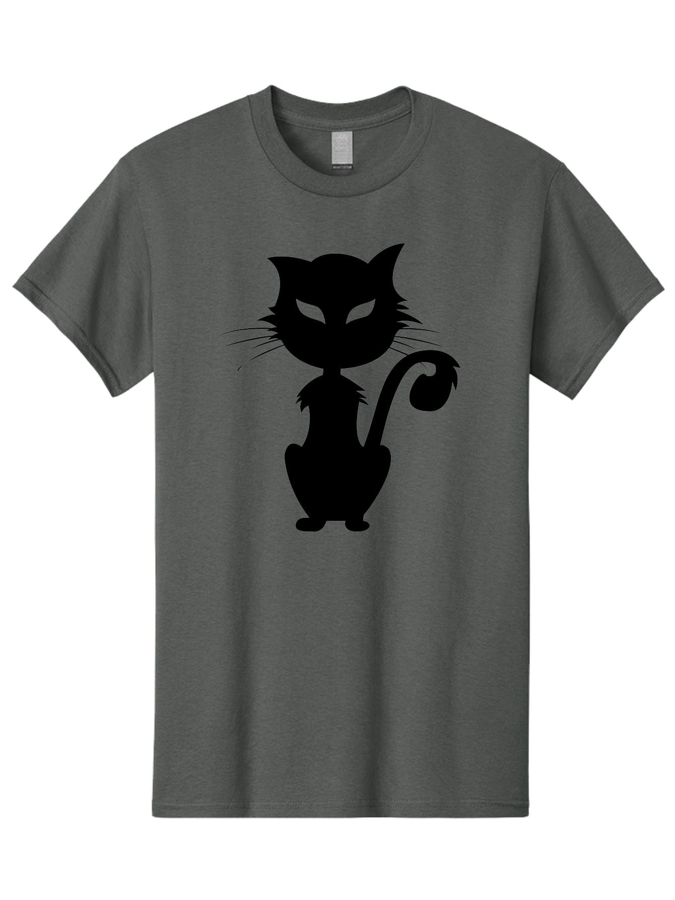 Black-Cat-Silhouette-2 Men'S Graphic Tee, 100% Cotton, Comfortable Casual Summer Wear, Machine Washable, Black Cat, Cat Silhouette, Feline Figure, Glowing Green Eyes, Mystical Cat, Cat Graphic, Spooky Cat, Mysterious Animal, Halloween Icon Aab203