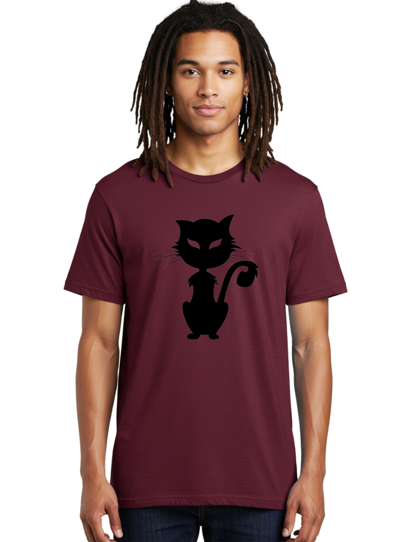 Black-Cat-Silhouette-2 Men'S Graphic Tee, 100% Cotton, Comfortable Casual Summer Wear, Machine Washable, Black Cat, Cat Silhouette, Feline Figure, Glowing Green Eyes, Mystical Cat, Cat Graphic, Spooky Cat, Mysterious Animal, Halloween Icon Aab203