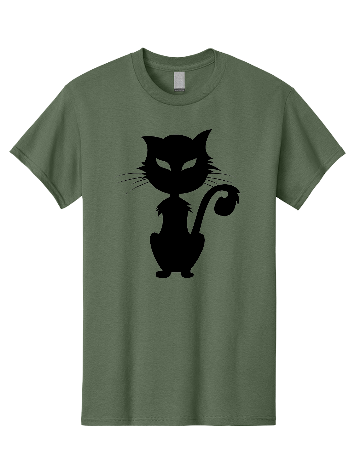 Black-Cat-Silhouette-2 Men'S Graphic Tee, 100% Cotton, Comfortable Casual Summer Wear, Machine Washable, Black Cat, Cat Silhouette, Feline Figure, Glowing Green Eyes, Mystical Cat, Cat Graphic, Spooky Cat, Mysterious Animal, Halloween Icon Aab203
