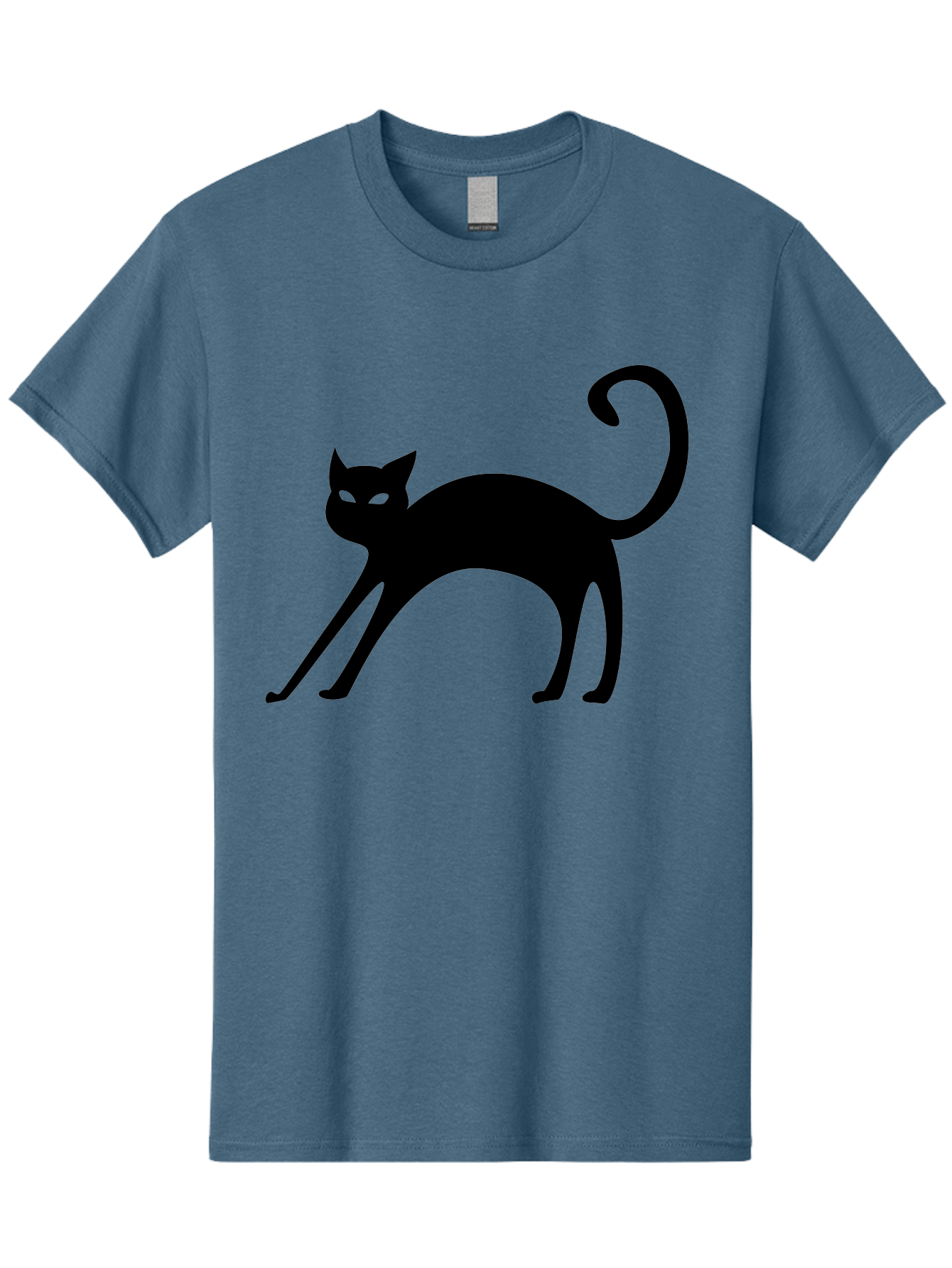 Black-Cat-Silhouette Men'S Graphic Tee, 100% Cotton, Comfortable Casual Summer Wear, Machine Washable, Black Cat Silhouette, Mysterious Eyes, Glowing Green Eyes, Feline Figure, Spooky Atmosphere, Halloween Icon, Cat Illustration, Aab204