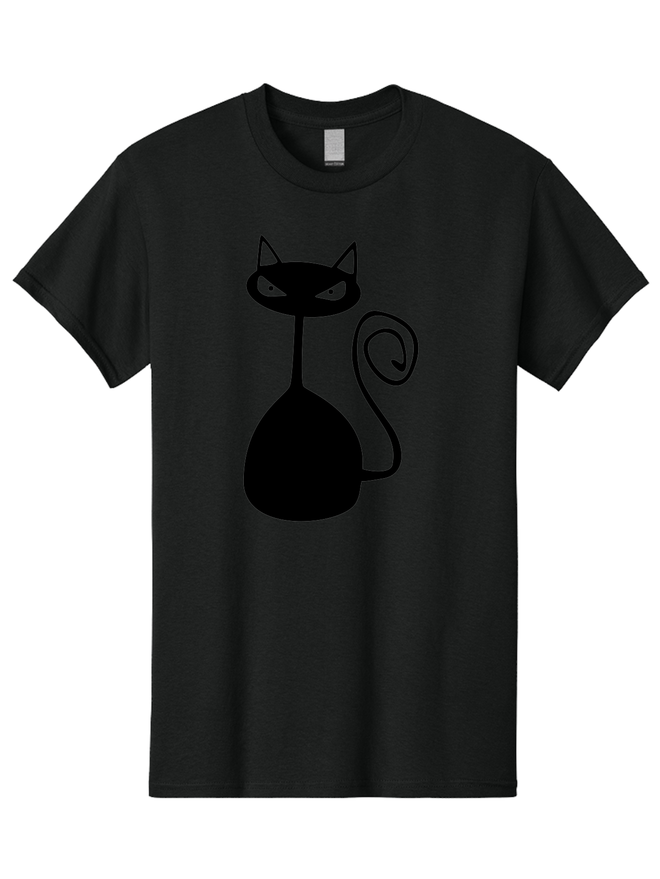 Black-Cat Men'S Graphic Tee, 100% Cotton, Comfortable Casual Summer Wear, Machine Washable, Black Cat Silhouette, Evil Cat, Green Eyes, Cartoon Style, Minimalist Design, Simple Shapes, Whimsical Art, Feline Illustration, Spooky Cat, Aab205
