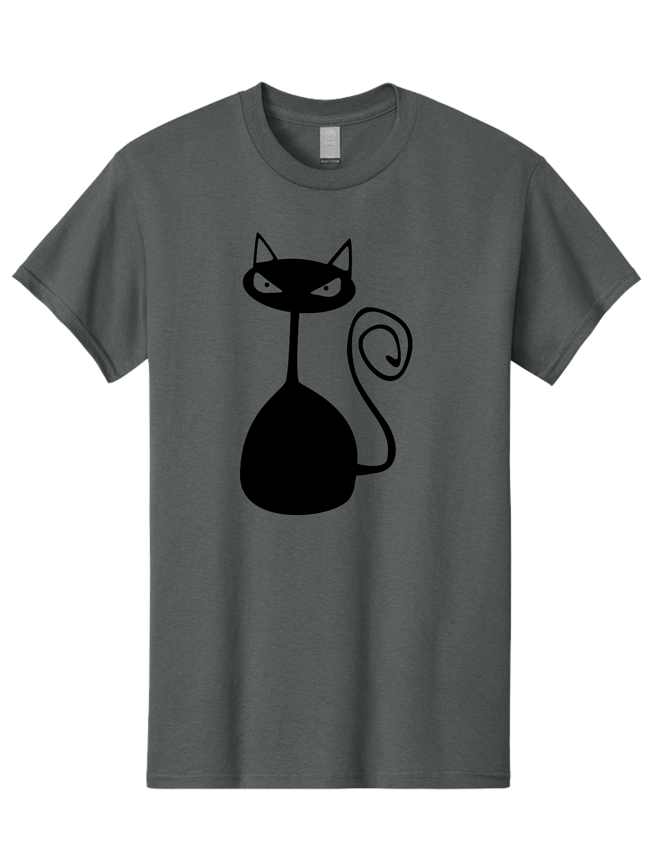 Black-Cat Men'S Graphic Tee, 100% Cotton, Comfortable Casual Summer Wear, Machine Washable, Black Cat Silhouette, Evil Cat, Green Eyes, Cartoon Style, Minimalist Design, Simple Shapes, Whimsical Art, Feline Illustration, Spooky Cat, Aab205