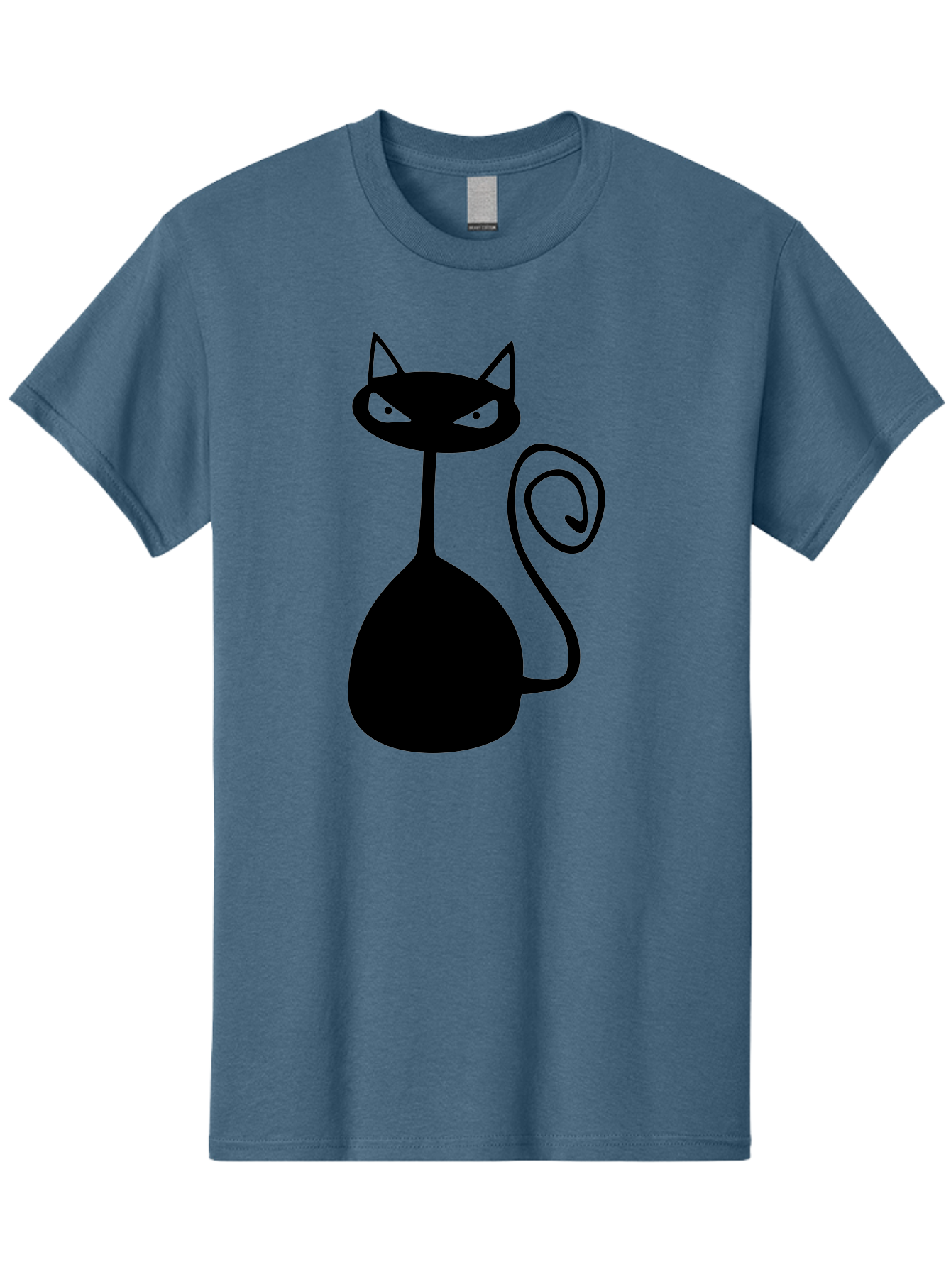 Black-Cat Men'S Graphic Tee, 100% Cotton, Comfortable Casual Summer Wear, Machine Washable, Black Cat Silhouette, Evil Cat, Green Eyes, Cartoon Style, Minimalist Design, Simple Shapes, Whimsical Art, Feline Illustration, Spooky Cat, Aab205
