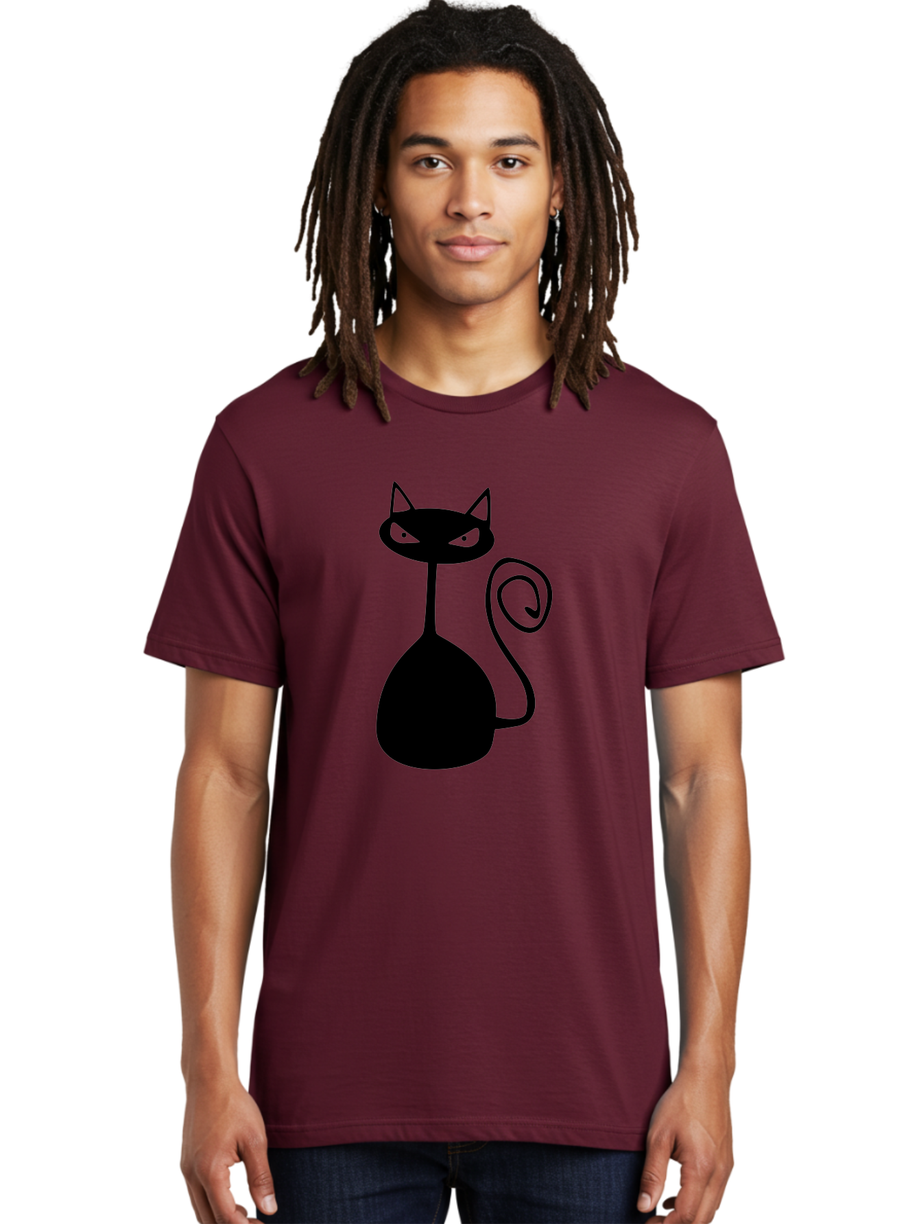 Black-Cat Men'S Graphic Tee, 100% Cotton, Comfortable Casual Summer Wear, Machine Washable, Black Cat Silhouette, Evil Cat, Green Eyes, Cartoon Style, Minimalist Design, Simple Shapes, Whimsical Art, Feline Illustration, Spooky Cat, Aab205