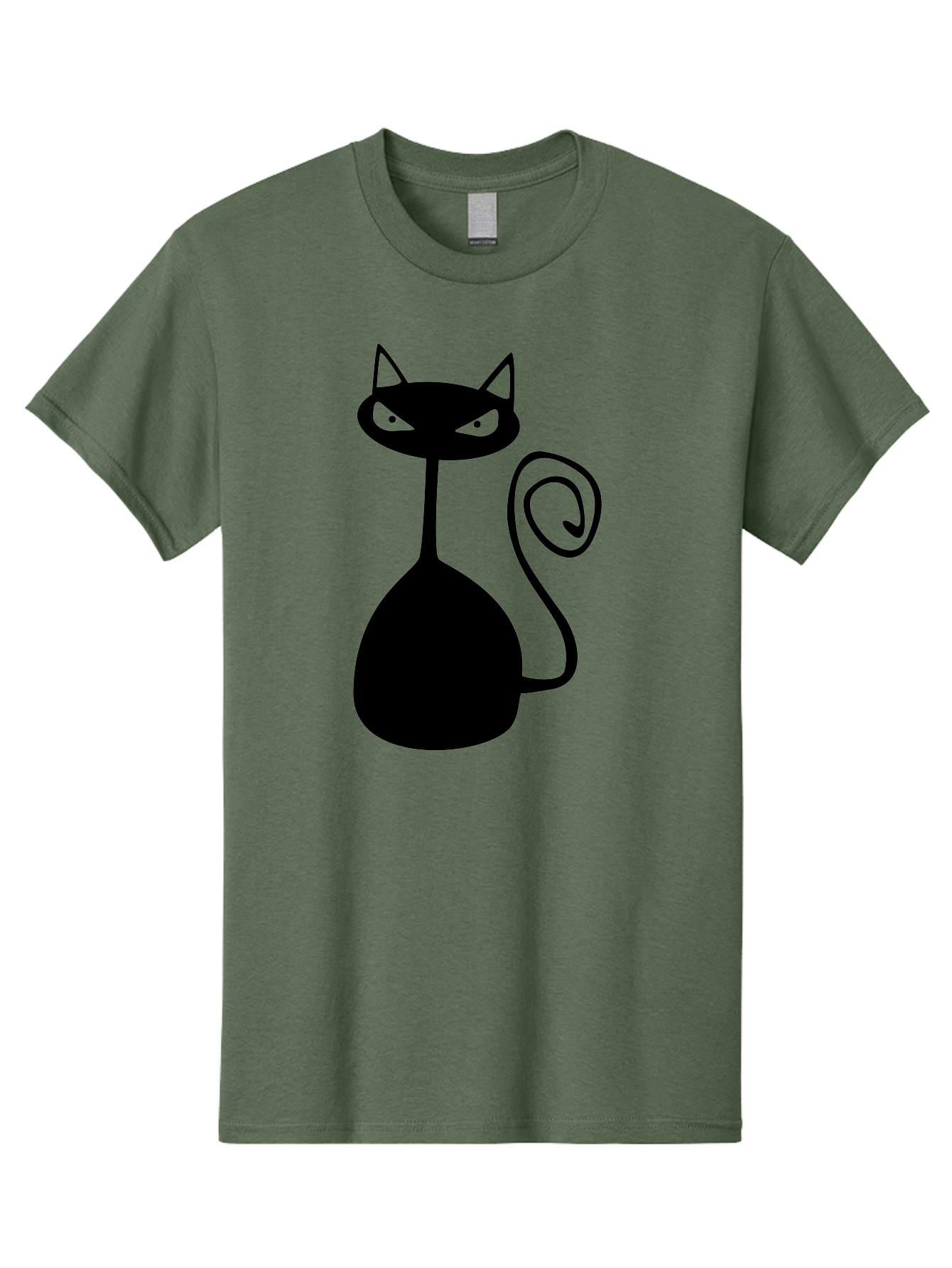 Black-Cat Men'S Graphic Tee, 100% Cotton, Comfortable Casual Summer Wear, Machine Washable, Black Cat Silhouette, Evil Cat, Green Eyes, Cartoon Style, Minimalist Design, Simple Shapes, Whimsical Art, Feline Illustration, Spooky Cat, Aab205