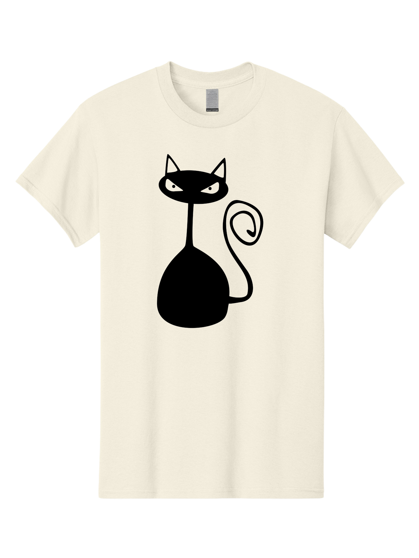 Black-Cat Men'S Graphic Tee, 100% Cotton, Comfortable Casual Summer Wear, Machine Washable, Black Cat Silhouette, Evil Cat, Green Eyes, Cartoon Style, Minimalist Design, Simple Shapes, Whimsical Art, Feline Illustration, Spooky Cat, Aab205