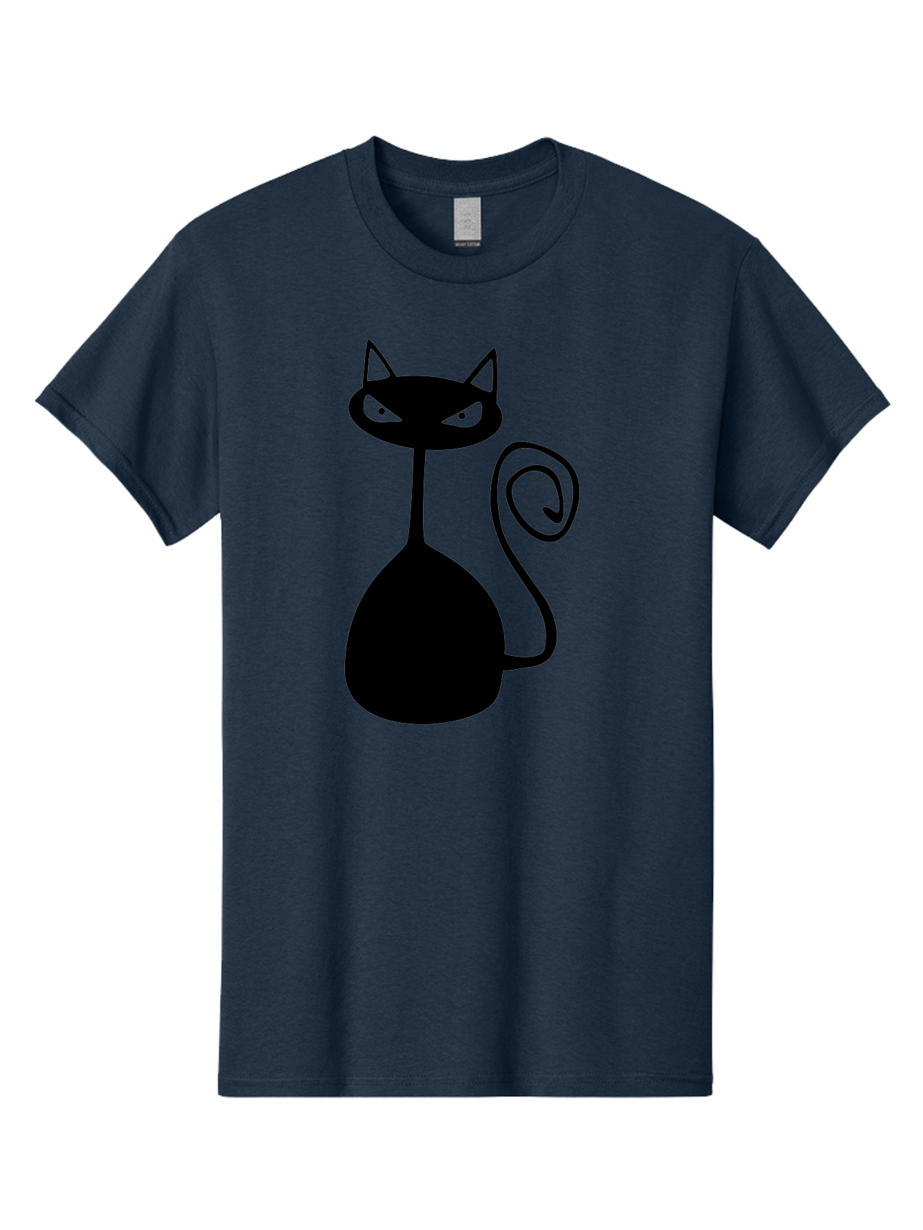 Black-Cat Men'S Graphic Tee, 100% Cotton, Comfortable Casual Summer Wear, Machine Washable, Black Cat Silhouette, Evil Cat, Green Eyes, Cartoon Style, Minimalist Design, Simple Shapes, Whimsical Art, Feline Illustration, Spooky Cat, Aab205