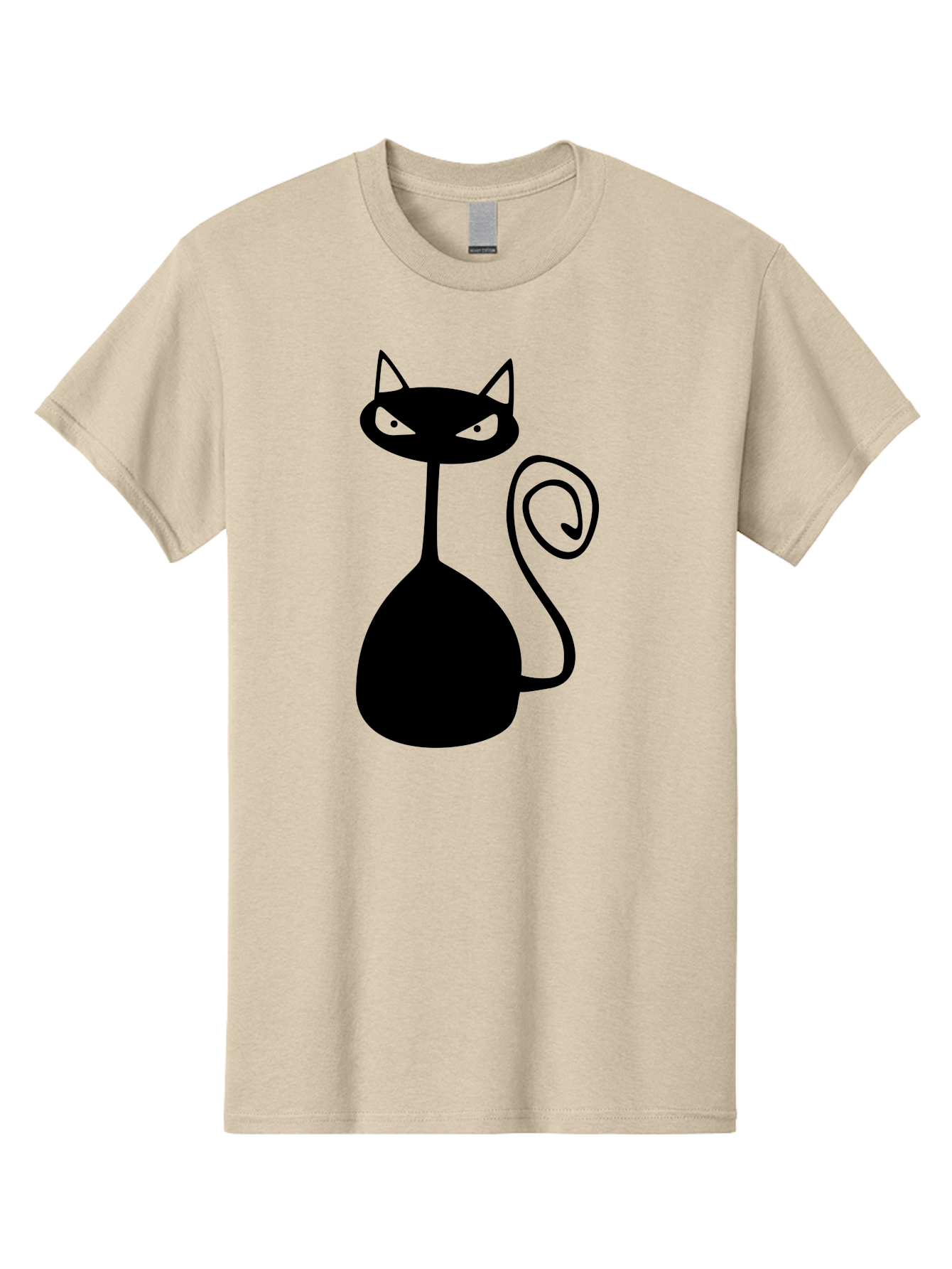 Black-Cat Men'S Graphic Tee, 100% Cotton, Comfortable Casual Summer Wear, Machine Washable, Black Cat Silhouette, Evil Cat, Green Eyes, Cartoon Style, Minimalist Design, Simple Shapes, Whimsical Art, Feline Illustration, Spooky Cat, Aab205