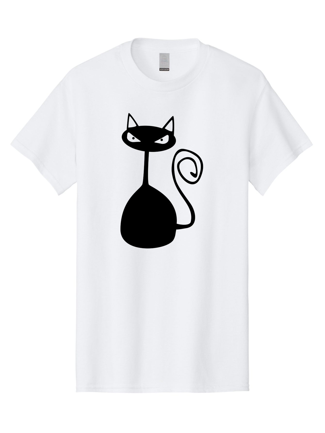 Black-Cat Men'S Graphic Tee, 100% Cotton, Comfortable Casual Summer Wear, Machine Washable, Black Cat Silhouette, Evil Cat, Green Eyes, Cartoon Style, Minimalist Design, Simple Shapes, Whimsical Art, Feline Illustration, Spooky Cat, Aab205