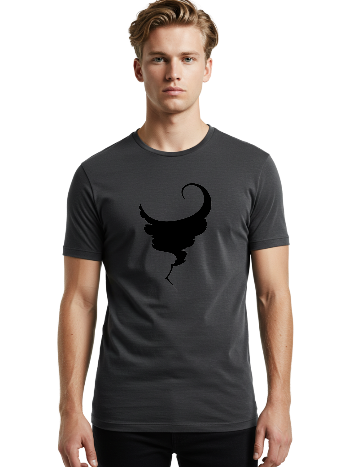 Black-Feather-Silhouette Men'S Graphic Tee, 100% Cotton, Comfortable Casual Summer Wear, Machine Washable, Feather Icon, Black Silhouette, Majestic Wing, Elegant Design, Symbolic Imagery, Minimalist Art, Stylized Feather, Modern Graphic Aab206