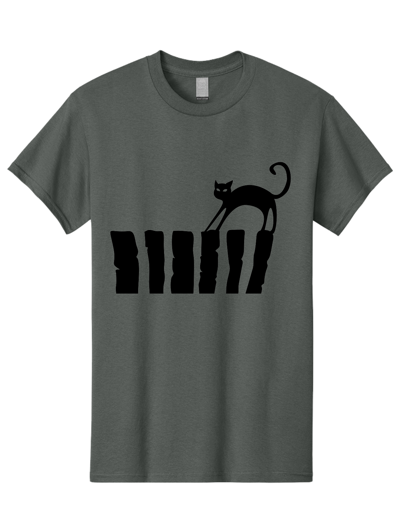 Cat-On-Fence Men'S Graphic Tee, 100% Cotton, Comfortable Casual Summer Wear, Machine Washable, Black Cat Silhouette, Feline Graphics, Cat On Fence, Whimsical Design, Minimalist Art, Cat Illustration, Modern Cat Graphic Aab208