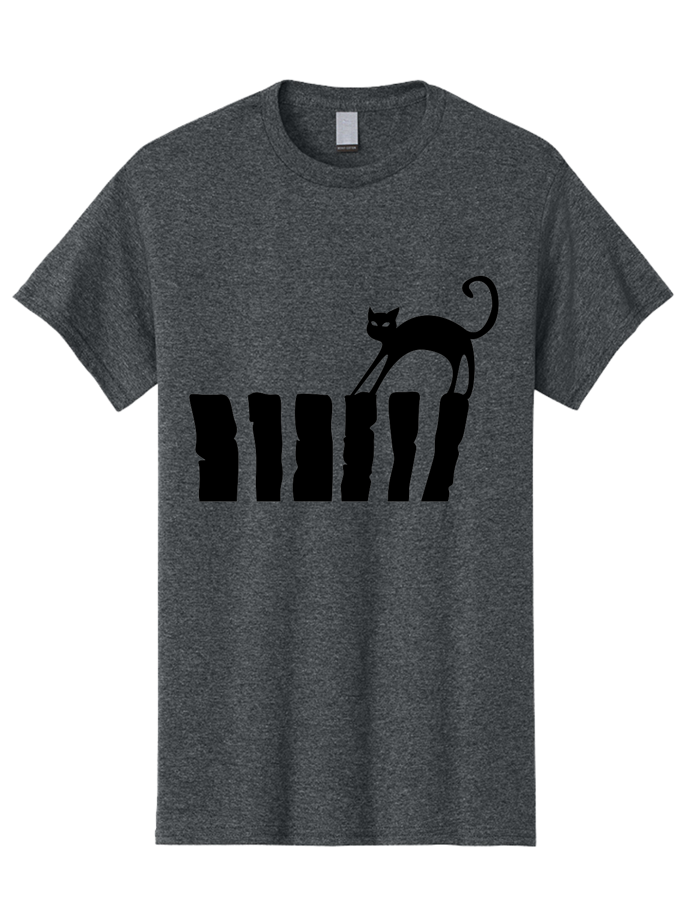 Cat-On-Fence Men'S Graphic Tee, 100% Cotton, Comfortable Casual Summer Wear, Machine Washable, Black Cat Silhouette, Feline Graphics, Cat On Fence, Whimsical Design, Minimalist Art, Cat Illustration, Modern Cat Graphic Aab208