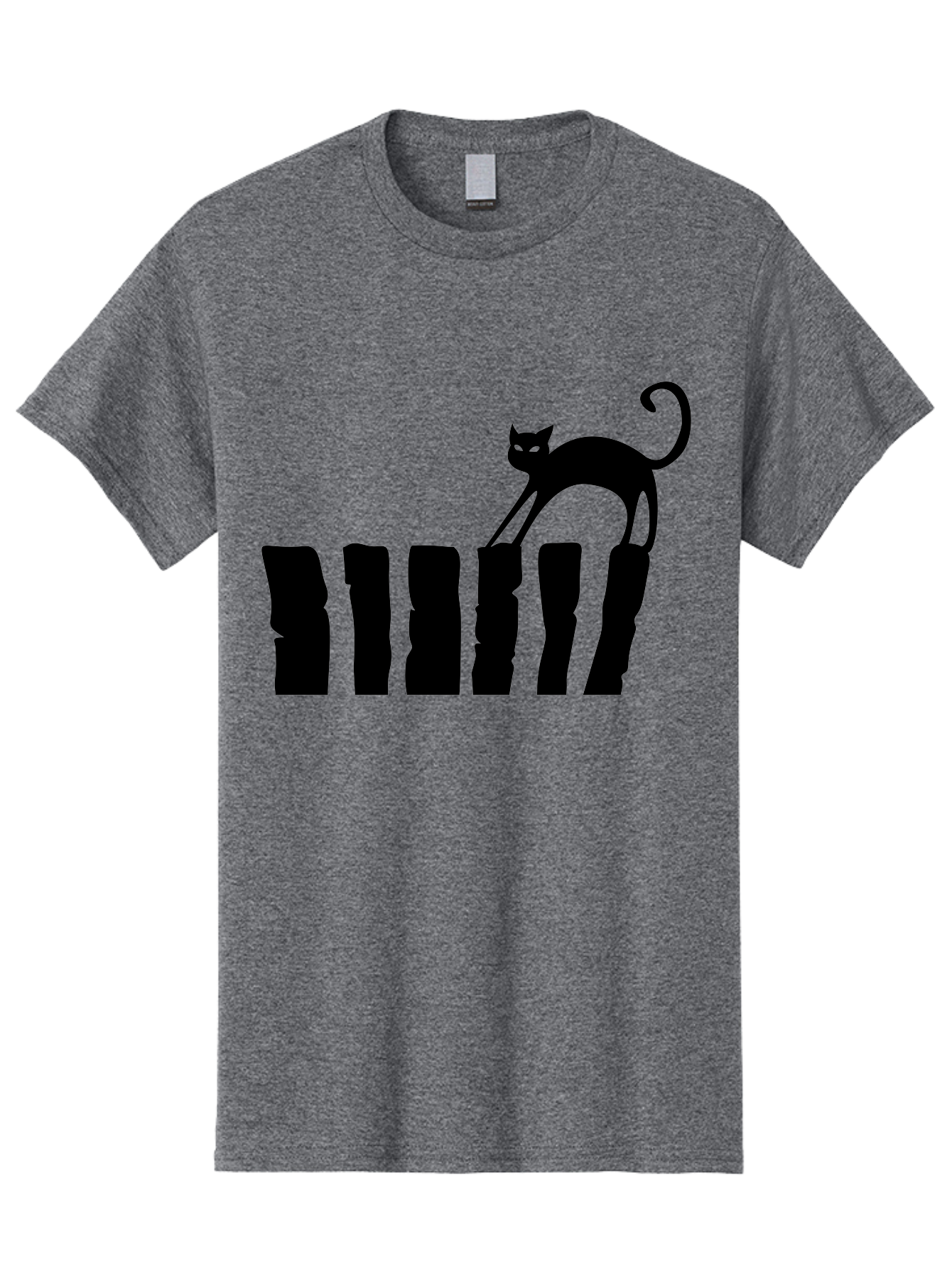 Cat-On-Fence Men'S Graphic Tee, 100% Cotton, Comfortable Casual Summer Wear, Machine Washable, Black Cat Silhouette, Feline Graphics, Cat On Fence, Whimsical Design, Minimalist Art, Cat Illustration, Modern Cat Graphic Aab208