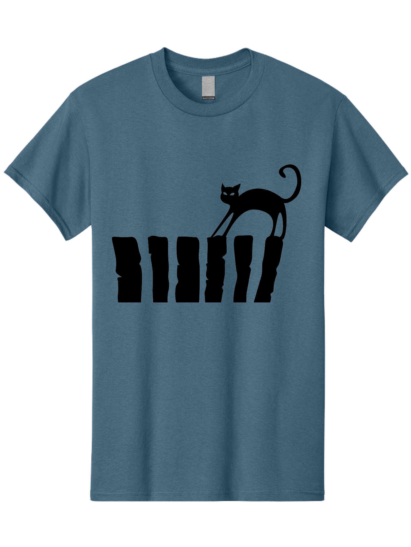 Cat-On-Fence Men'S Graphic Tee, 100% Cotton, Comfortable Casual Summer Wear, Machine Washable, Black Cat Silhouette, Feline Graphics, Cat On Fence, Whimsical Design, Minimalist Art, Cat Illustration, Modern Cat Graphic Aab208