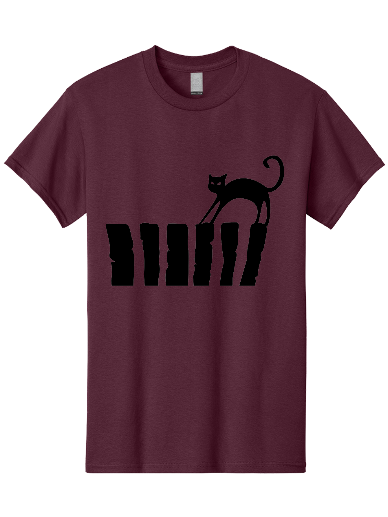 Cat-On-Fence Men'S Graphic Tee, 100% Cotton, Comfortable Casual Summer Wear, Machine Washable, Black Cat Silhouette, Feline Graphics, Cat On Fence, Whimsical Design, Minimalist Art, Cat Illustration, Modern Cat Graphic Aab208