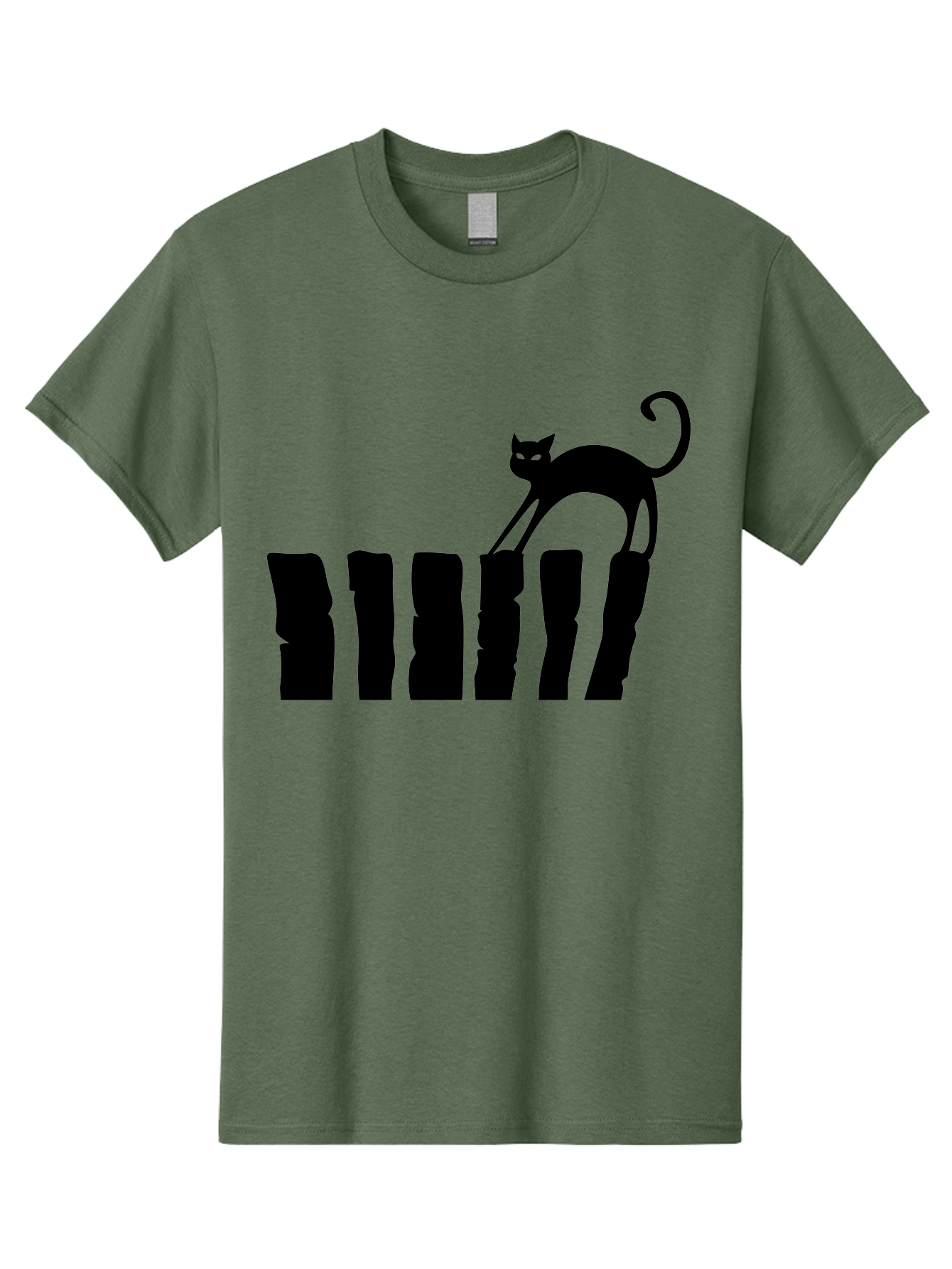 Cat-On-Fence Men'S Graphic Tee, 100% Cotton, Comfortable Casual Summer Wear, Machine Washable, Black Cat Silhouette, Feline Graphics, Cat On Fence, Whimsical Design, Minimalist Art, Cat Illustration, Modern Cat Graphic Aab208