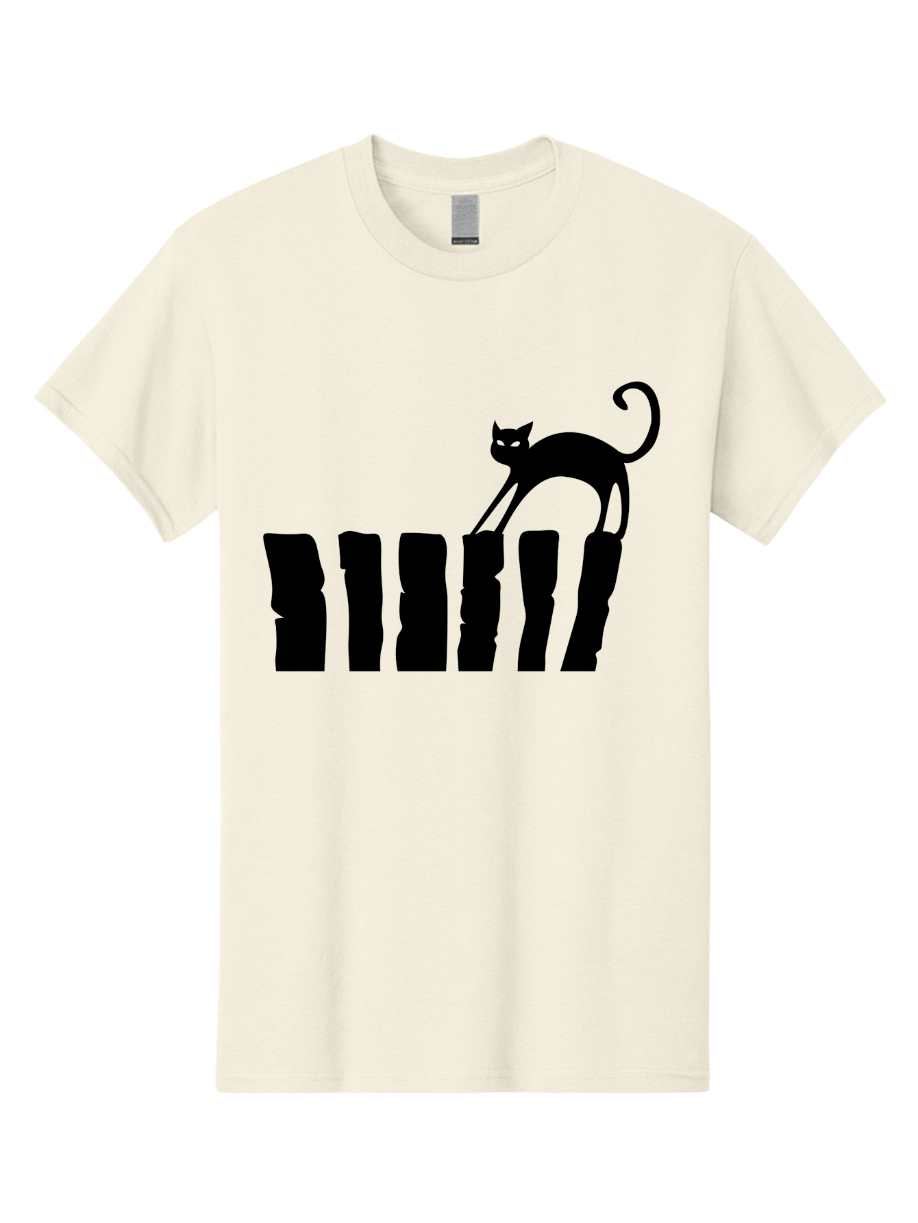 Cat-On-Fence Men'S Graphic Tee, 100% Cotton, Comfortable Casual Summer Wear, Machine Washable, Black Cat Silhouette, Feline Graphics, Cat On Fence, Whimsical Design, Minimalist Art, Cat Illustration, Modern Cat Graphic Aab208