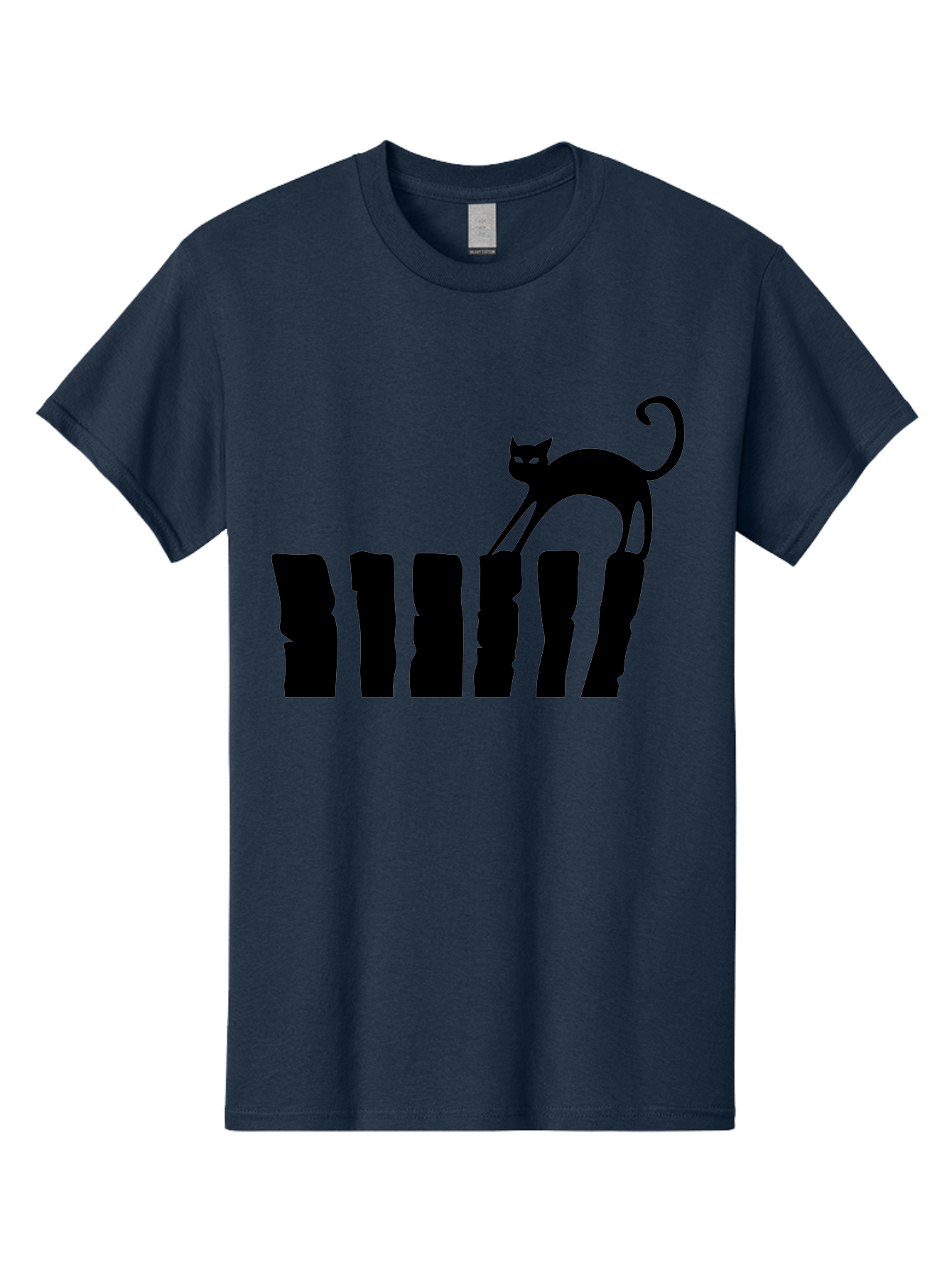 Cat-On-Fence Men'S Graphic Tee, 100% Cotton, Comfortable Casual Summer Wear, Machine Washable, Black Cat Silhouette, Feline Graphics, Cat On Fence, Whimsical Design, Minimalist Art, Cat Illustration, Modern Cat Graphic Aab208