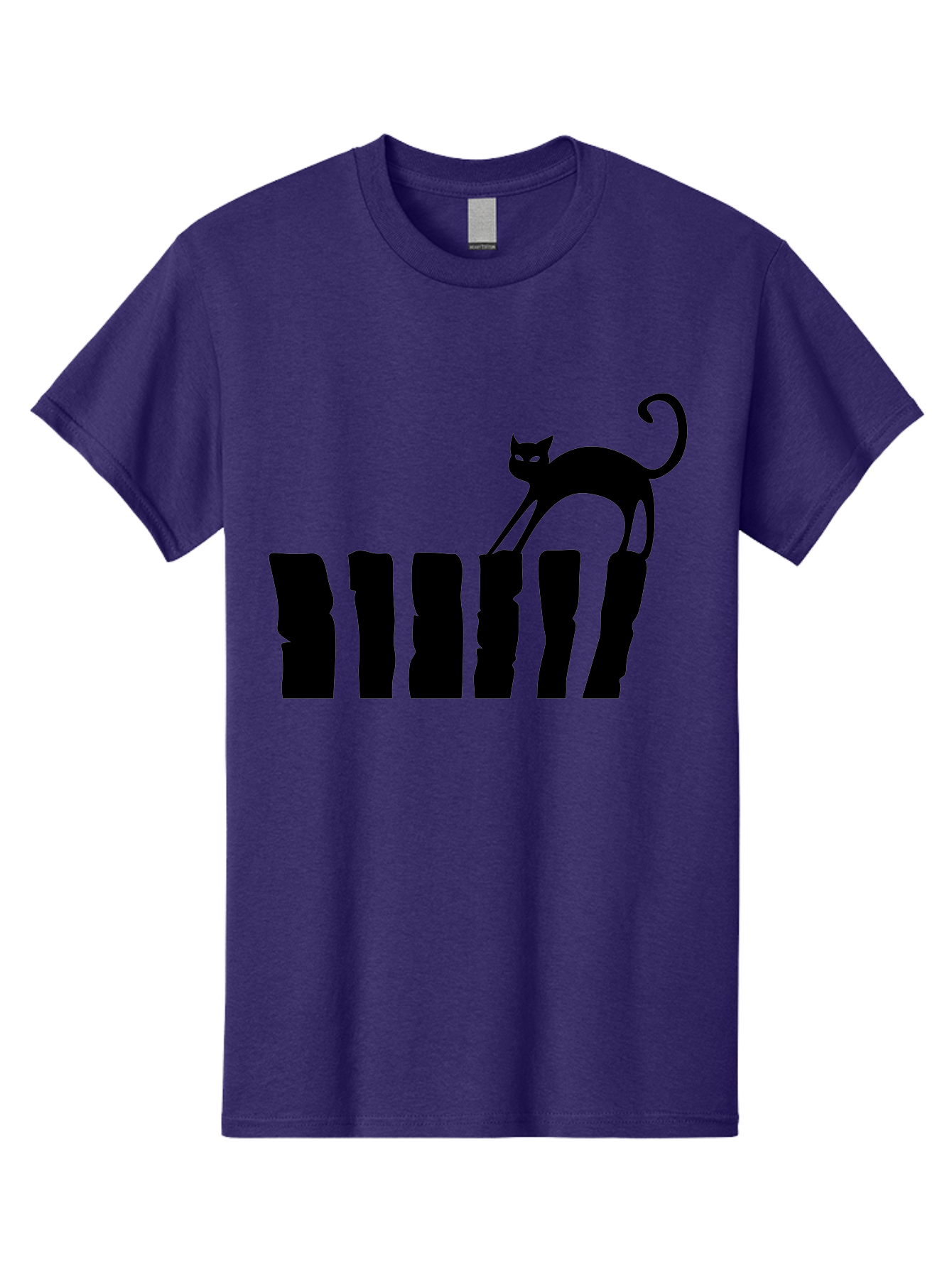 Cat-On-Fence Men'S Graphic Tee, 100% Cotton, Comfortable Casual Summer Wear, Machine Washable, Black Cat Silhouette, Feline Graphics, Cat On Fence, Whimsical Design, Minimalist Art, Cat Illustration, Modern Cat Graphic Aab208