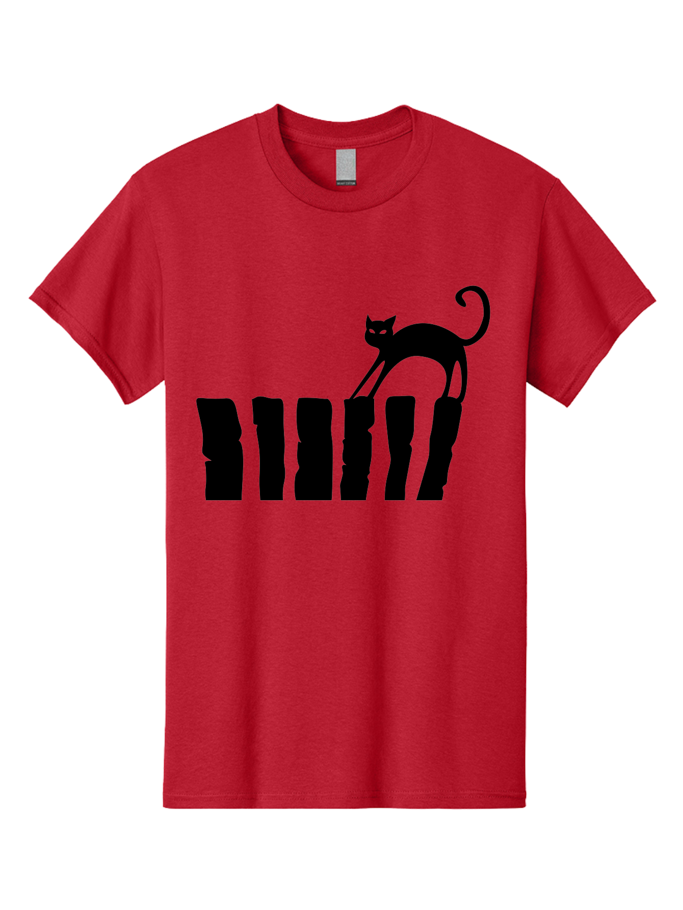 Cat-On-Fence Men'S Graphic Tee, 100% Cotton, Comfortable Casual Summer Wear, Machine Washable, Black Cat Silhouette, Feline Graphics, Cat On Fence, Whimsical Design, Minimalist Art, Cat Illustration, Modern Cat Graphic Aab208