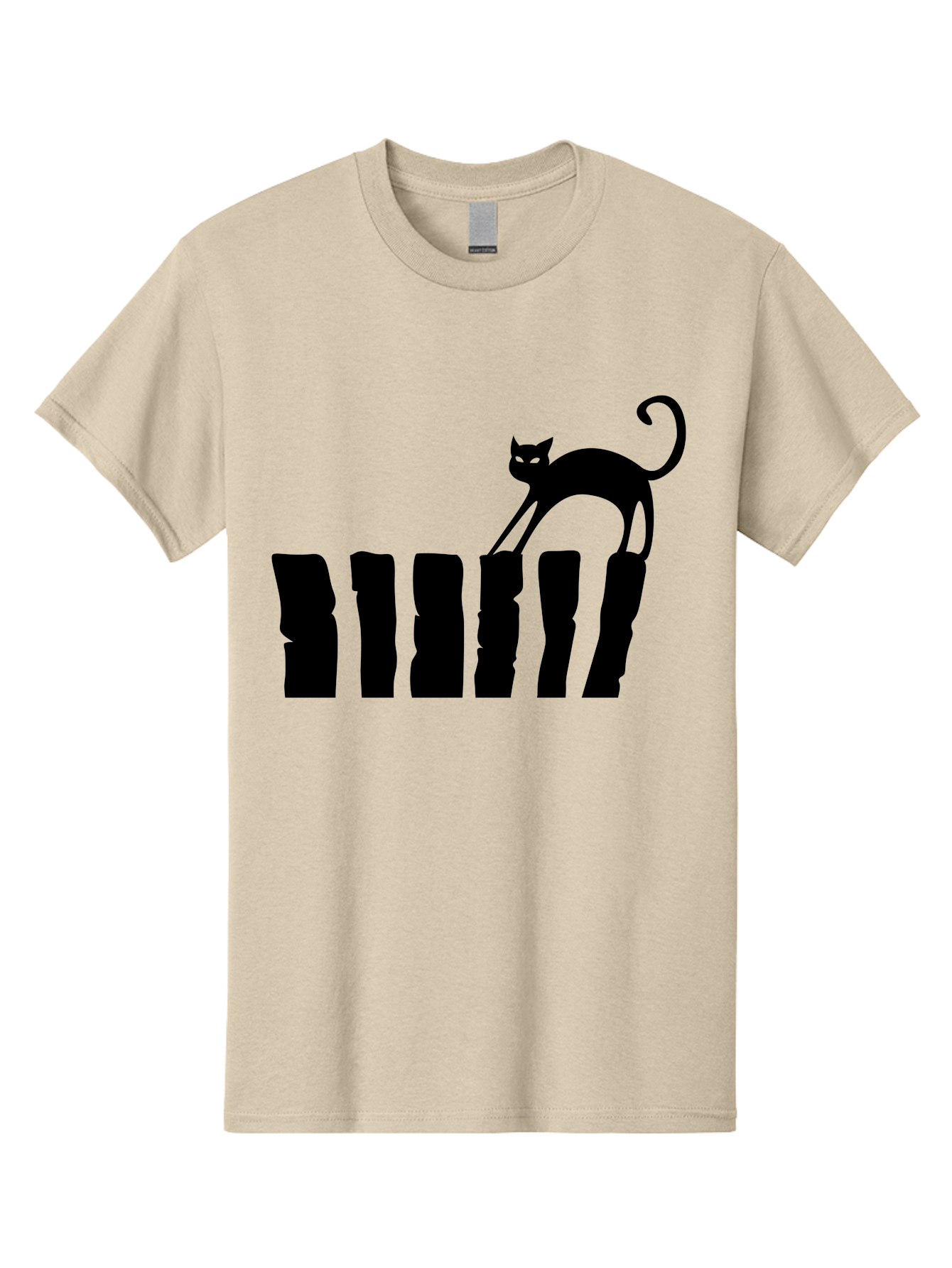 Cat-On-Fence Men'S Graphic Tee, 100% Cotton, Comfortable Casual Summer Wear, Machine Washable, Black Cat Silhouette, Feline Graphics, Cat On Fence, Whimsical Design, Minimalist Art, Cat Illustration, Modern Cat Graphic Aab208