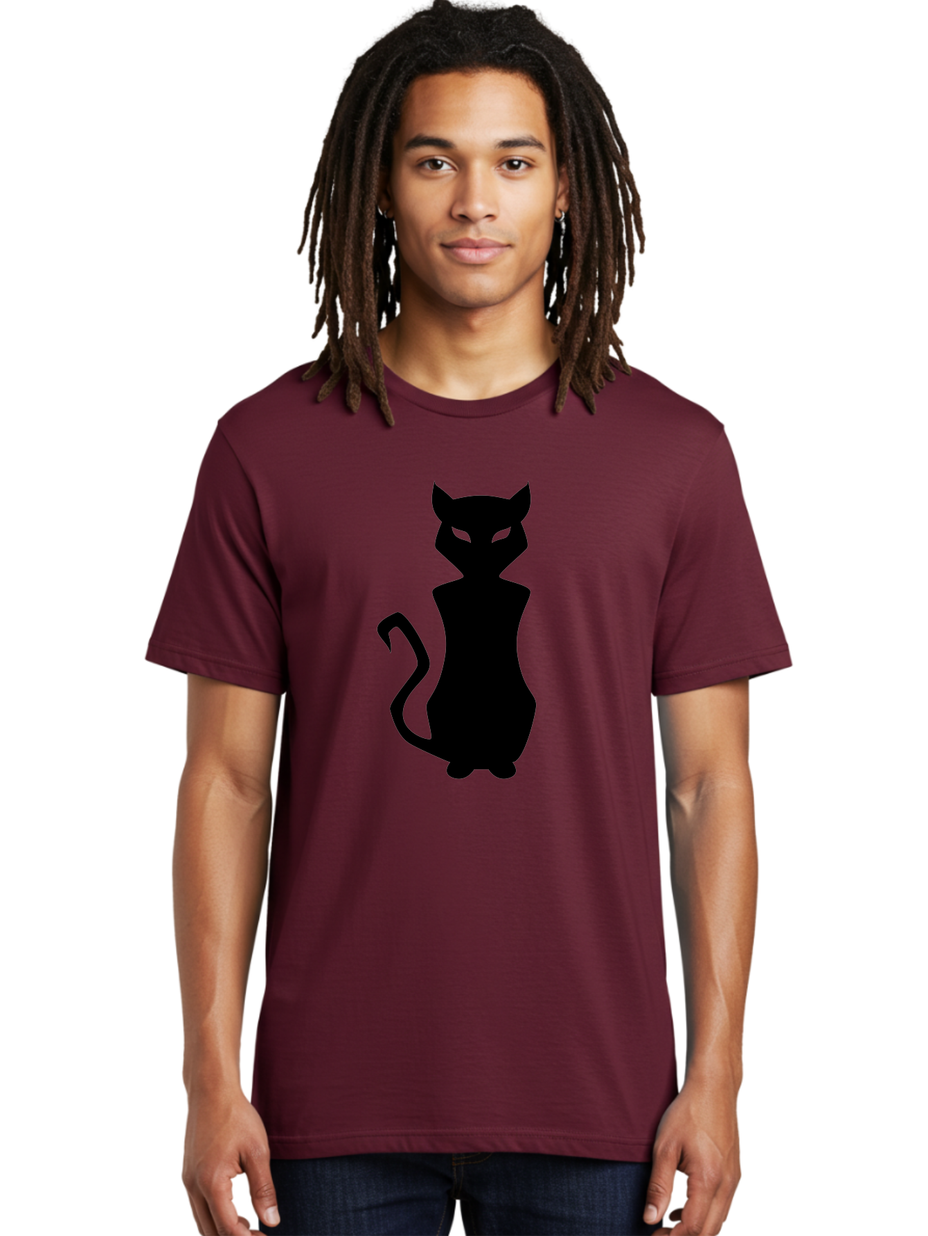 Cat-Silhouette Men'S Graphic Tee, 100% Cotton, Comfortable Casual Summer Wear, Machine Washable, Black Cat Silhouette, Glowy Eyes, Cat'S Paw On Face, Feline Figure, Mysterious Animal, Sleek Design, Glowing Green Eyes, Cat Shape Aab209