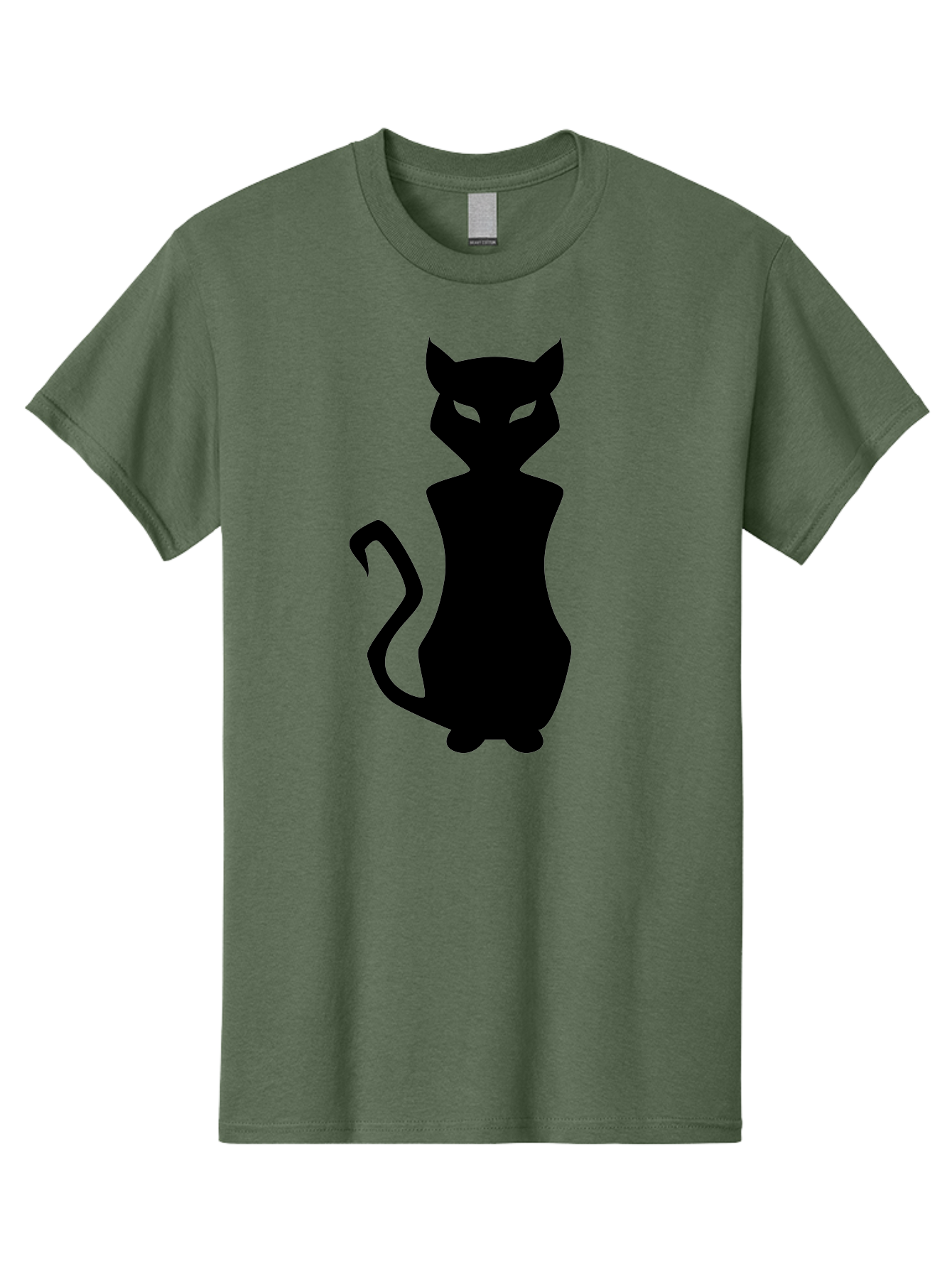 Cat-Silhouette Men'S Graphic Tee, 100% Cotton, Comfortable Casual Summer Wear, Machine Washable, Black Cat Silhouette, Glowy Eyes, Cat'S Paw On Face, Feline Figure, Mysterious Animal, Sleek Design, Glowing Green Eyes, Cat Shape Aab209