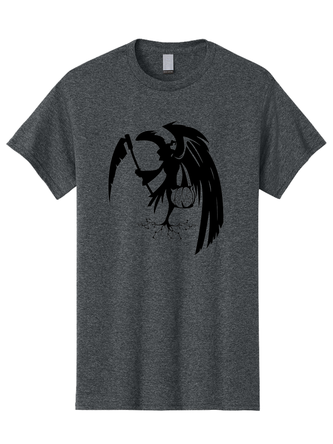 Crow-Grim-Reaper Men'S Graphic Tee, 100% Cotton, Comfortable Casual Summer Wear, Machine Washable, Bird With Scythe, Surreal Imagery, Abstract Art, Dark Symbolism, Mysterious Creature, Winged Figure, Eerie Atmosphere, Fantasy Illustration Aab210