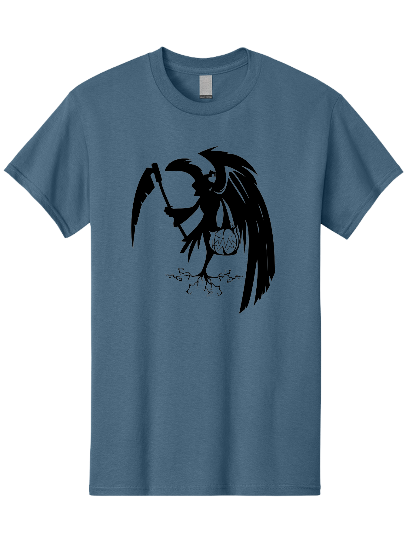 Crow-Grim-Reaper Men'S Graphic Tee, 100% Cotton, Comfortable Casual Summer Wear, Machine Washable, Bird With Scythe, Surreal Imagery, Abstract Art, Dark Symbolism, Mysterious Creature, Winged Figure, Eerie Atmosphere, Fantasy Illustration Aab210
