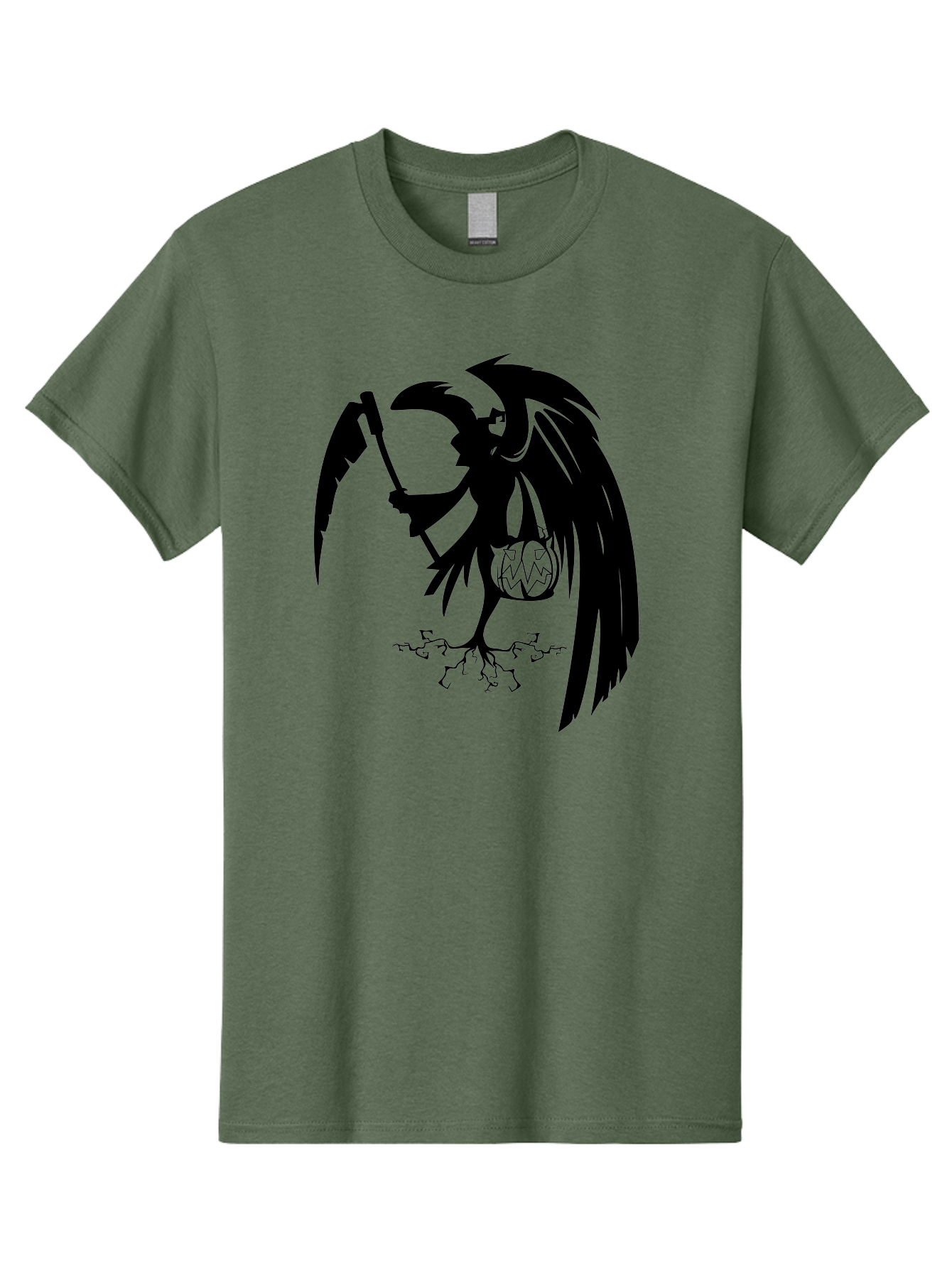 Crow-Grim-Reaper Men'S Graphic Tee, 100% Cotton, Comfortable Casual Summer Wear, Machine Washable, Bird With Scythe, Surreal Imagery, Abstract Art, Dark Symbolism, Mysterious Creature, Winged Figure, Eerie Atmosphere, Fantasy Illustration Aab210