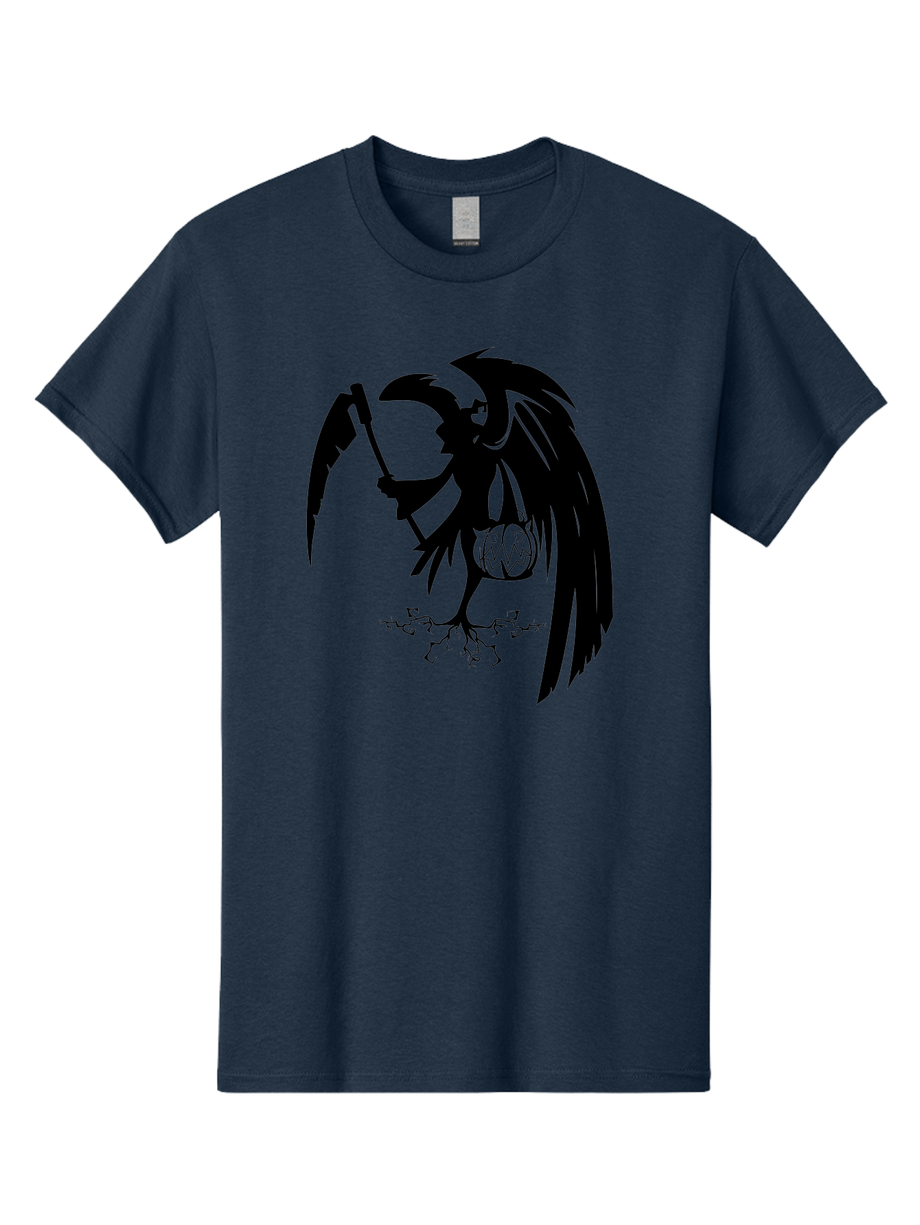 Crow-Grim-Reaper Men'S Graphic Tee, 100% Cotton, Comfortable Casual Summer Wear, Machine Washable, Bird With Scythe, Surreal Imagery, Abstract Art, Dark Symbolism, Mysterious Creature, Winged Figure, Eerie Atmosphere, Fantasy Illustration Aab210